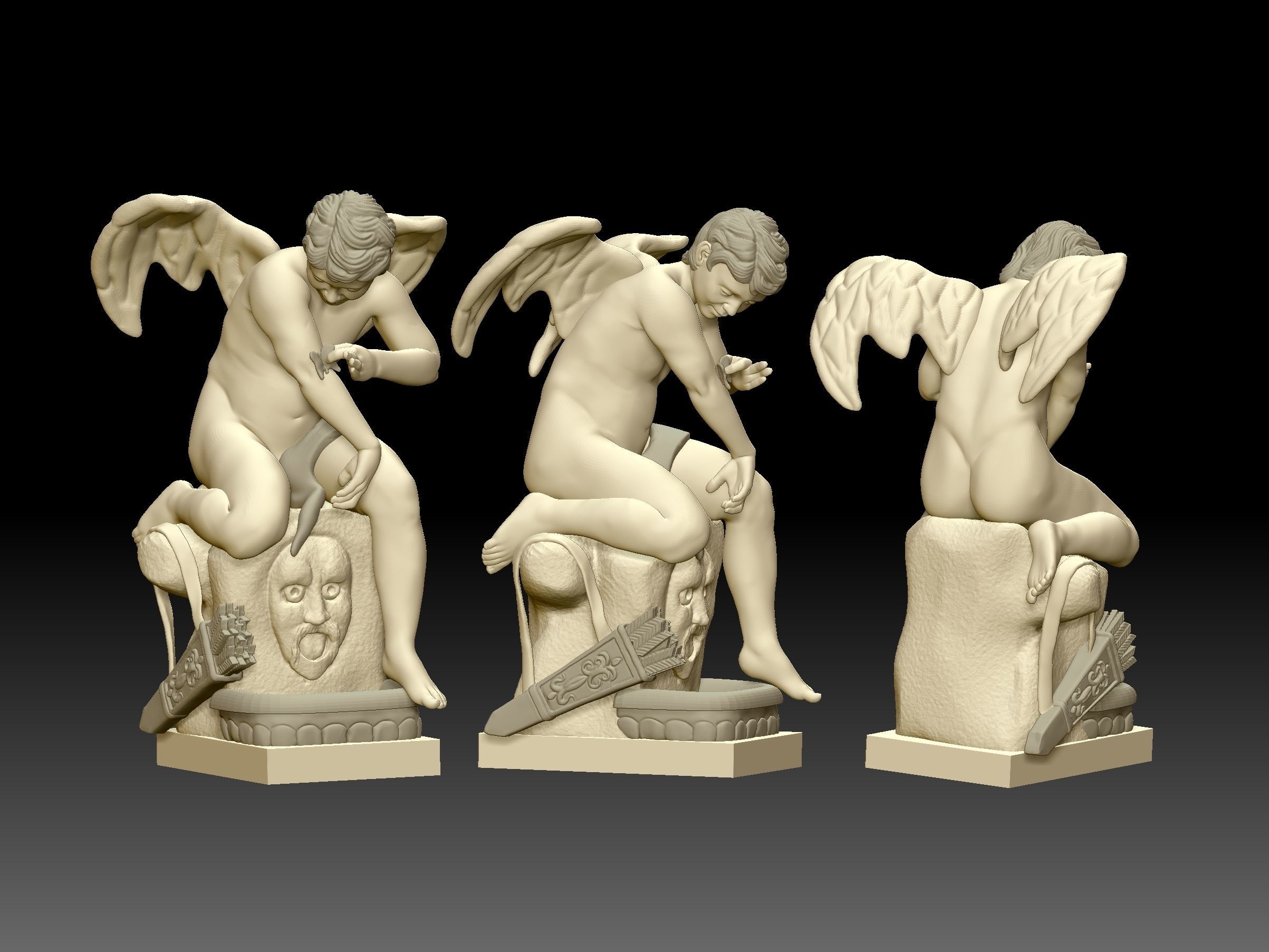 Cupid with Butterfly sculpture statue decorative 3D print model_6