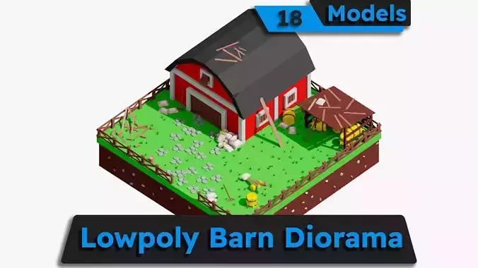 Low poly Farm Barn Diorama Low-poly 3D model