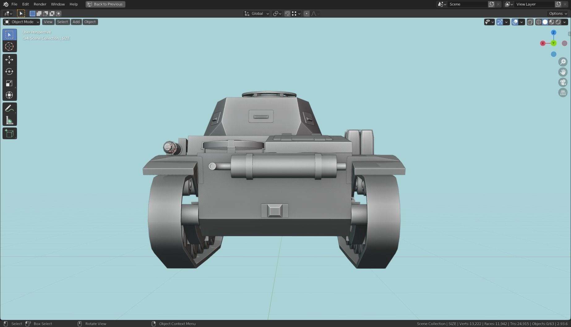 Pzkpfw II Tank Base Mesh Low-poly 3D model_24