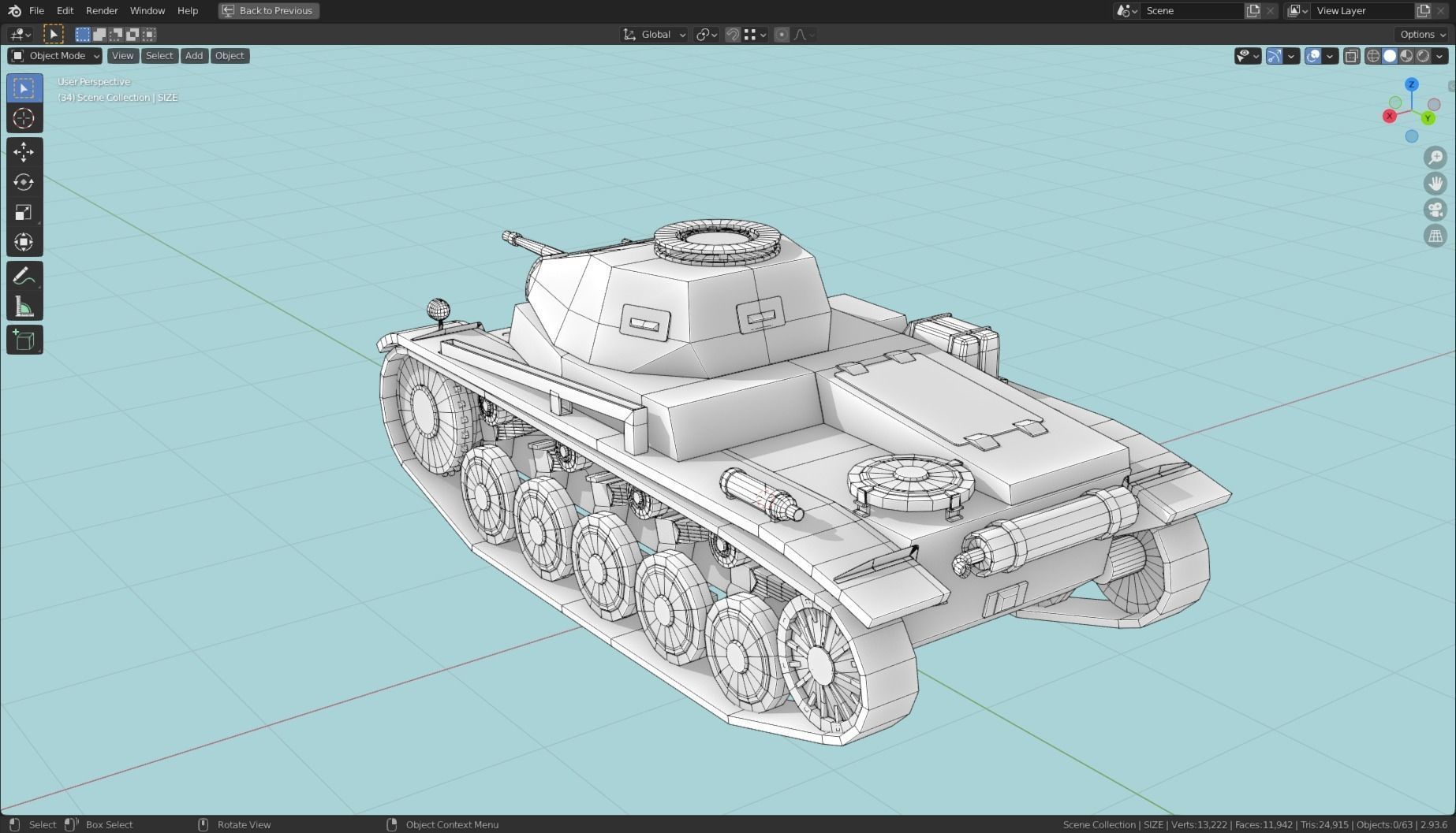 Pzkpfw II Tank Base Mesh Low-poly 3D model_8