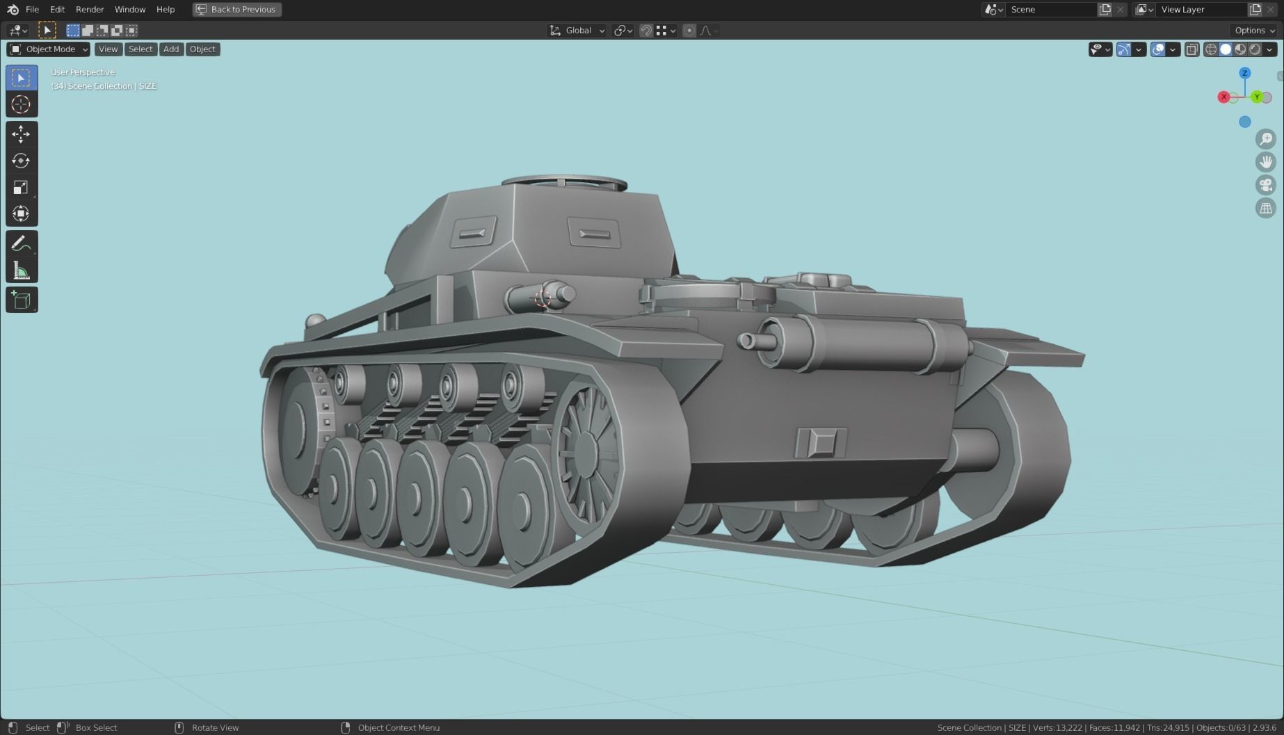Pzkpfw II Tank Base Mesh Low-poly 3D model_23