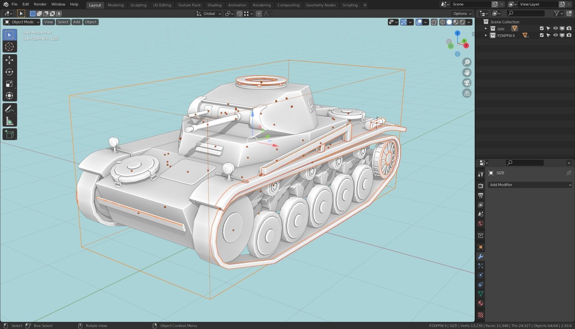 Pzkpfw II Tank Base Mesh Low-poly 3D model_10