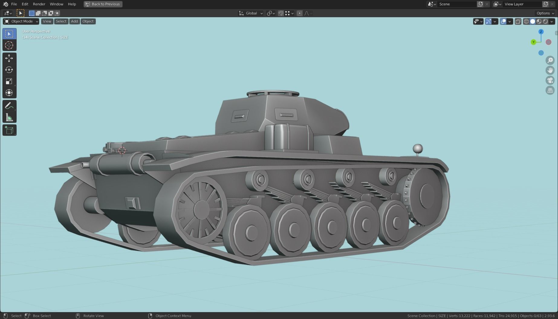Pzkpfw II Tank Base Mesh Low-poly 3D model_3