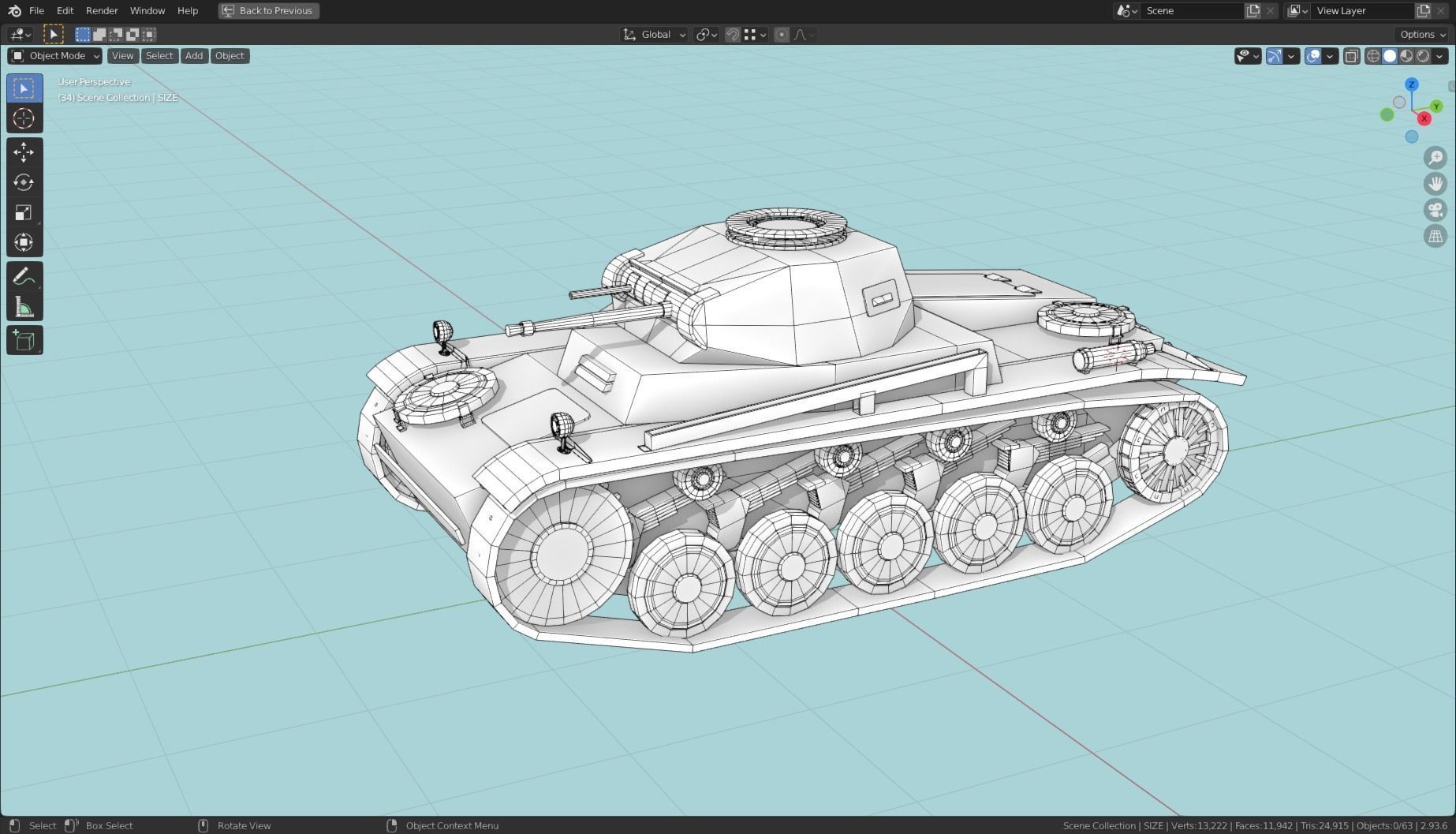 Pzkpfw II Tank Base Mesh Low-poly 3D model_7