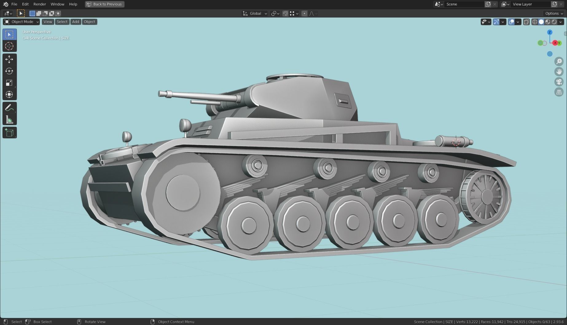 Pzkpfw II Tank Base Mesh Low-poly 3D model_20