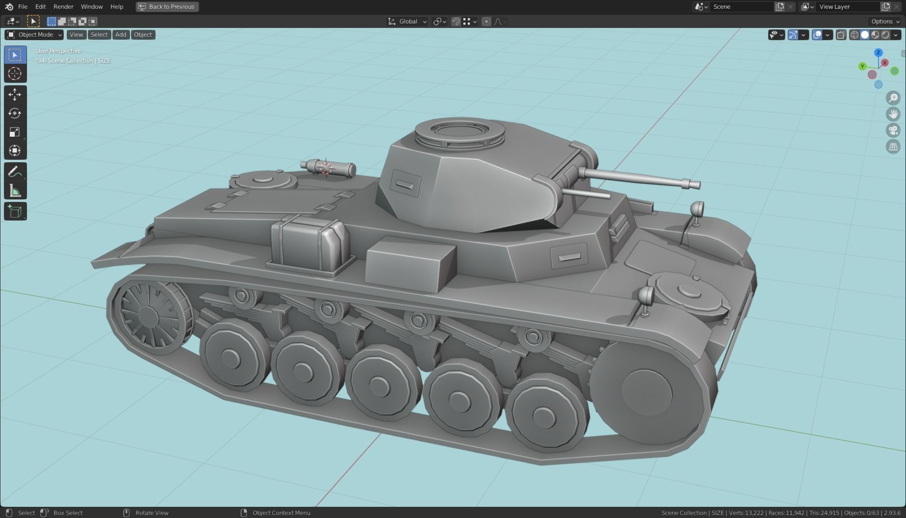Pzkpfw II Tank Base Mesh Low-poly 3D model_2