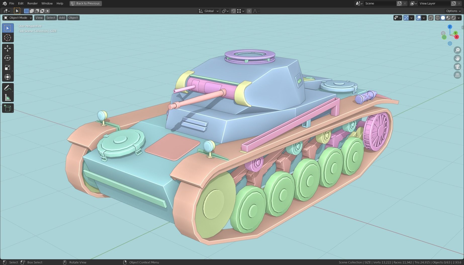 Pzkpfw II Tank Base Mesh Low-poly 3D model_19