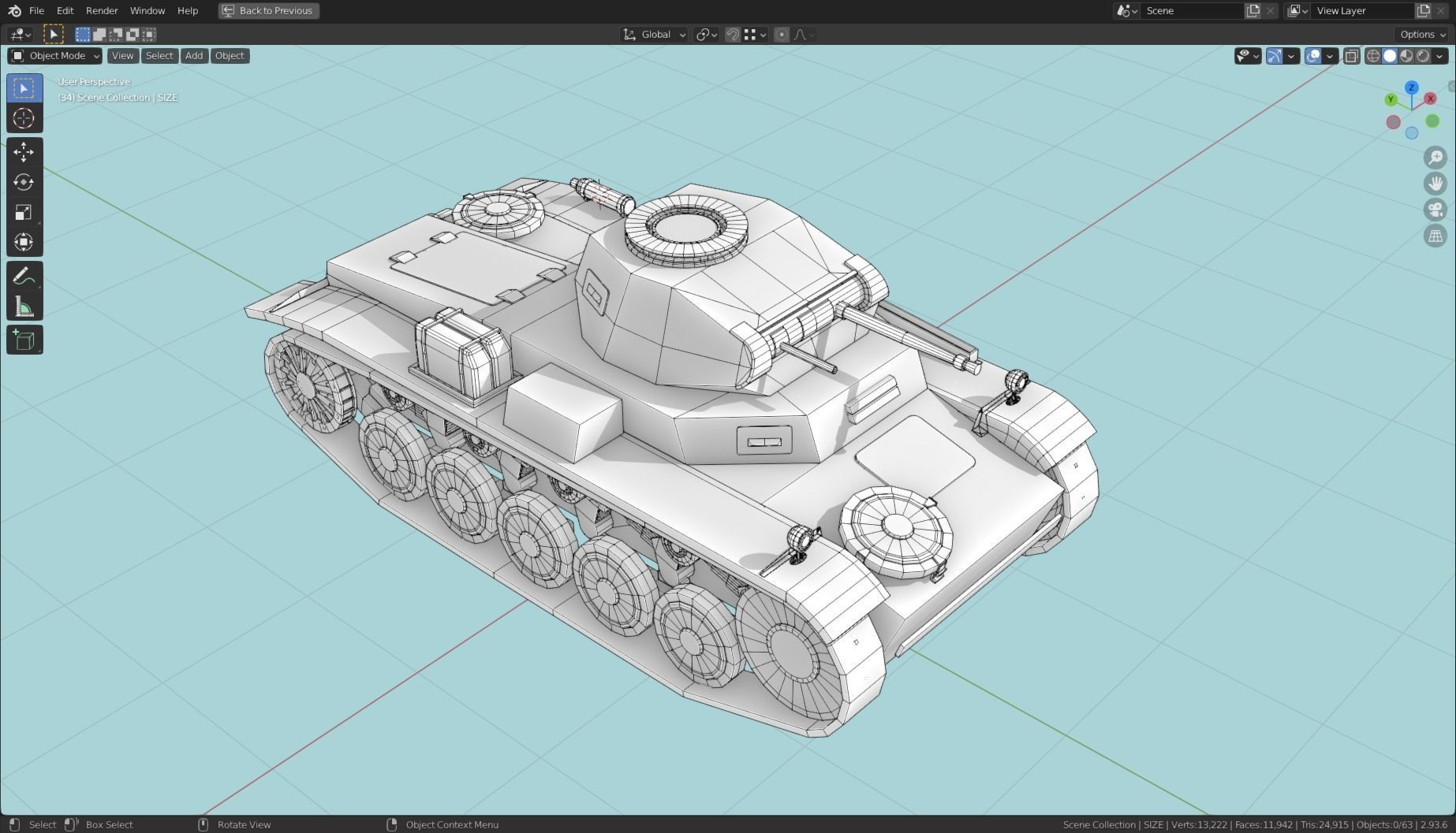 Pzkpfw II Tank Base Mesh Low-poly 3D model_6