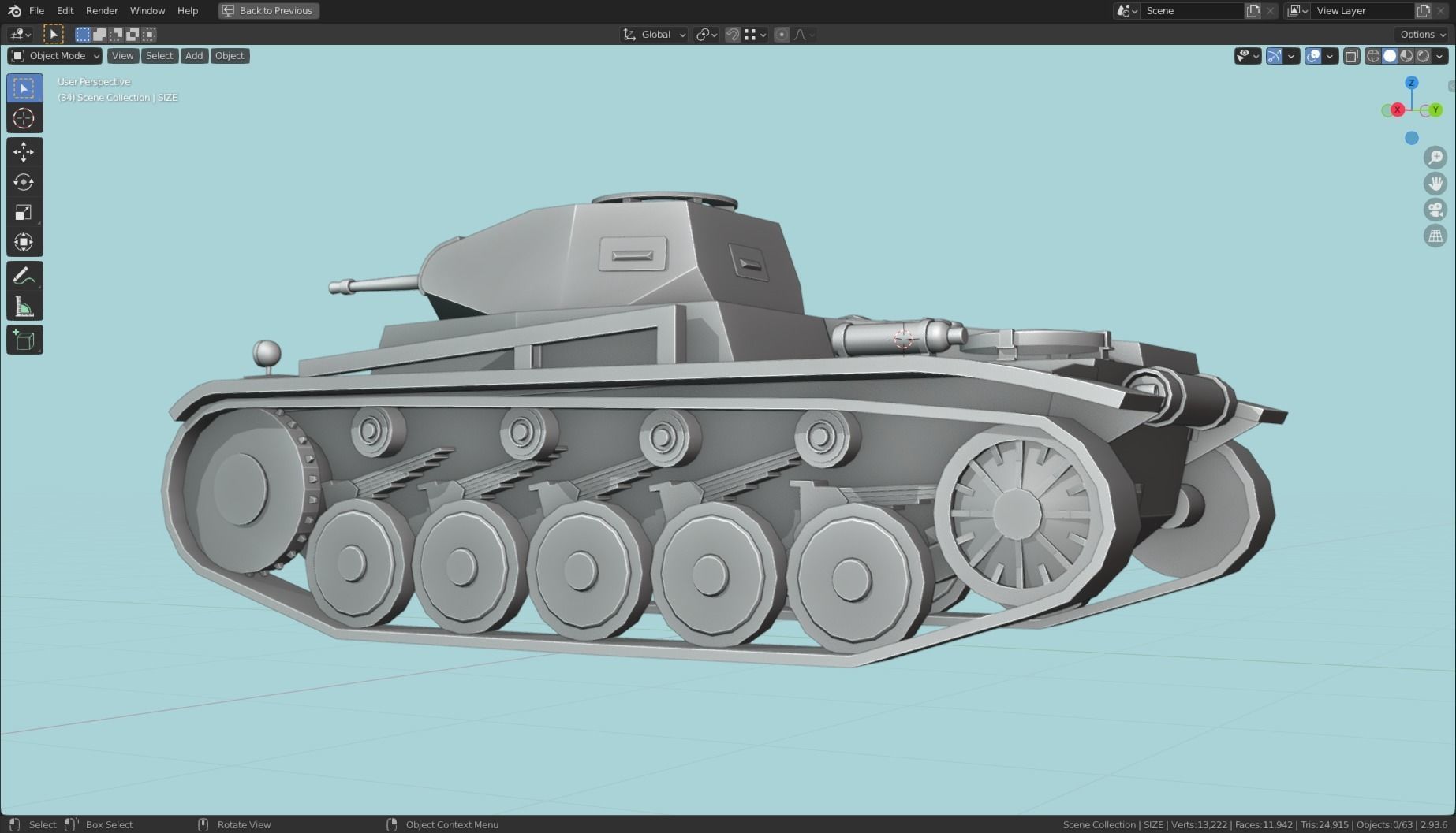 Pzkpfw II Tank Base Mesh Low-poly 3D model_22