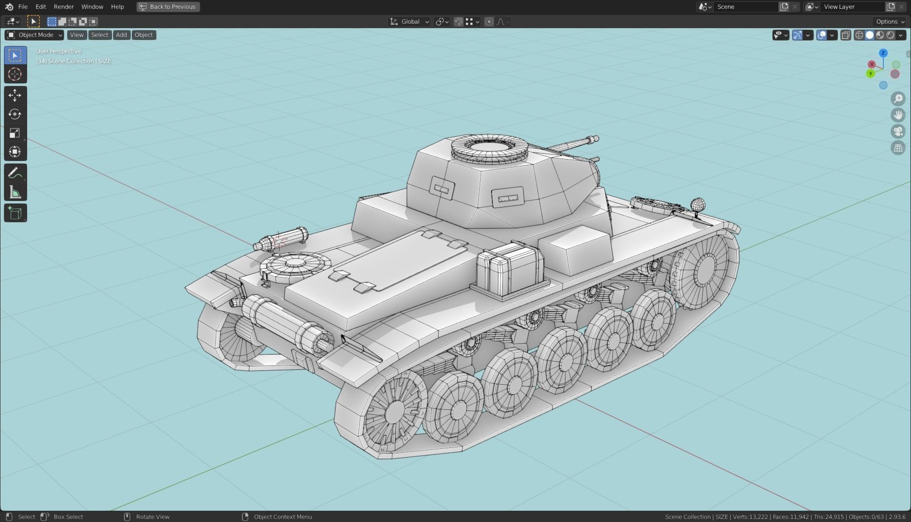 Pzkpfw II Tank Base Mesh Low-poly 3D model_9