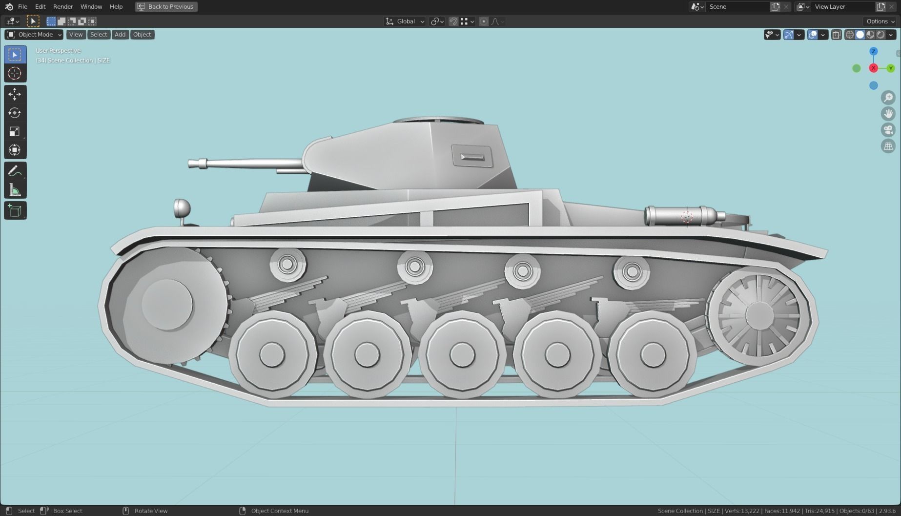 Pzkpfw II Tank Base Mesh Low-poly 3D model_21