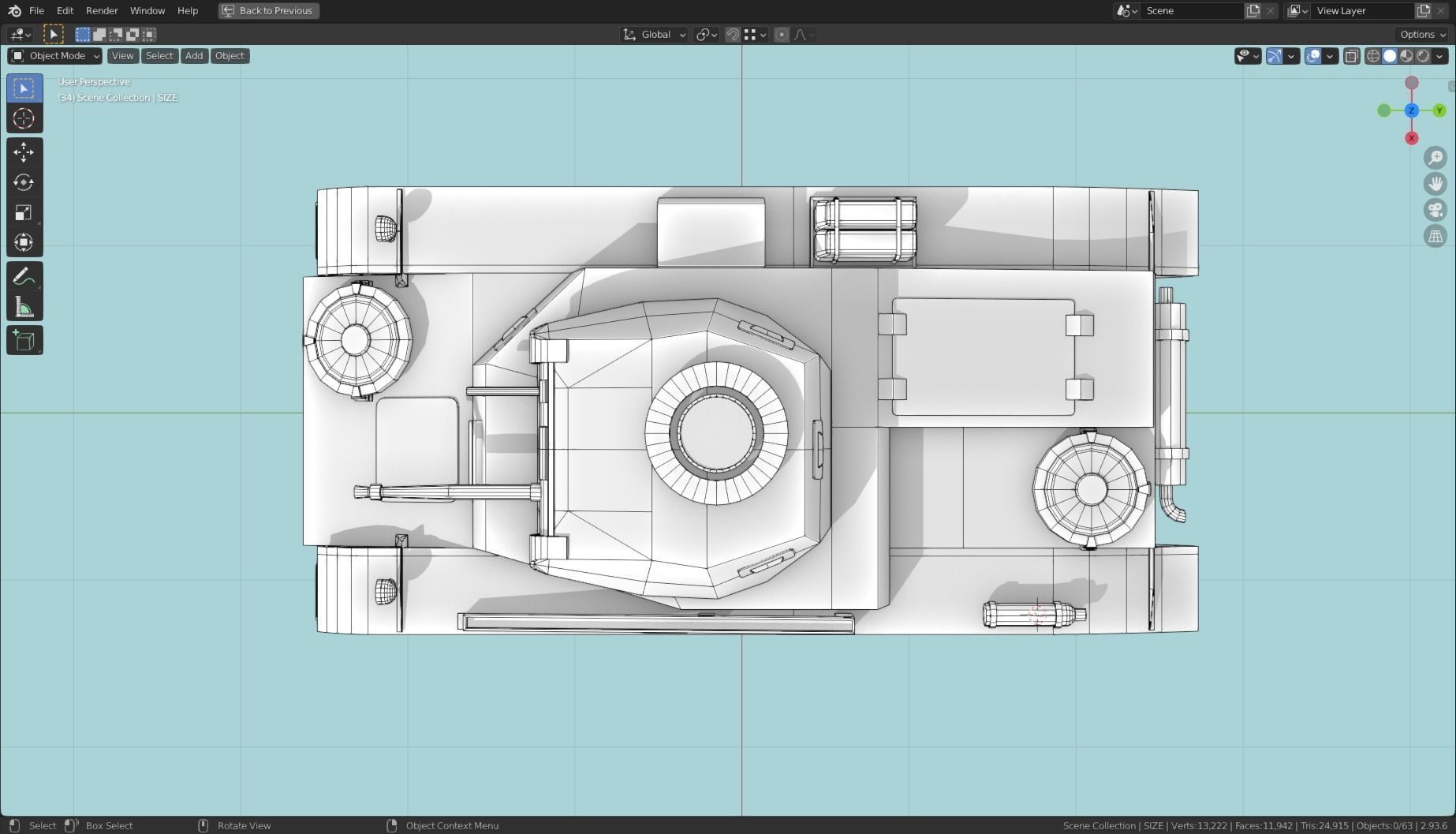 Pzkpfw II Tank Base Mesh Low-poly 3D model_11