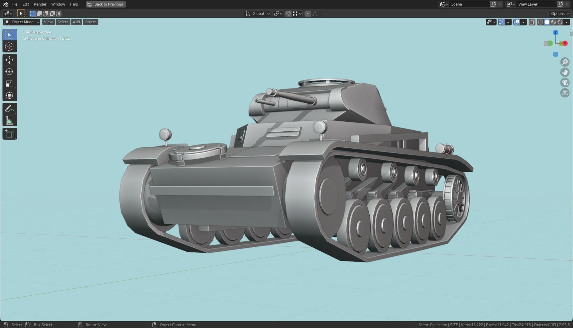 Pzkpfw II Tank Base Mesh Low-poly 3D model_1