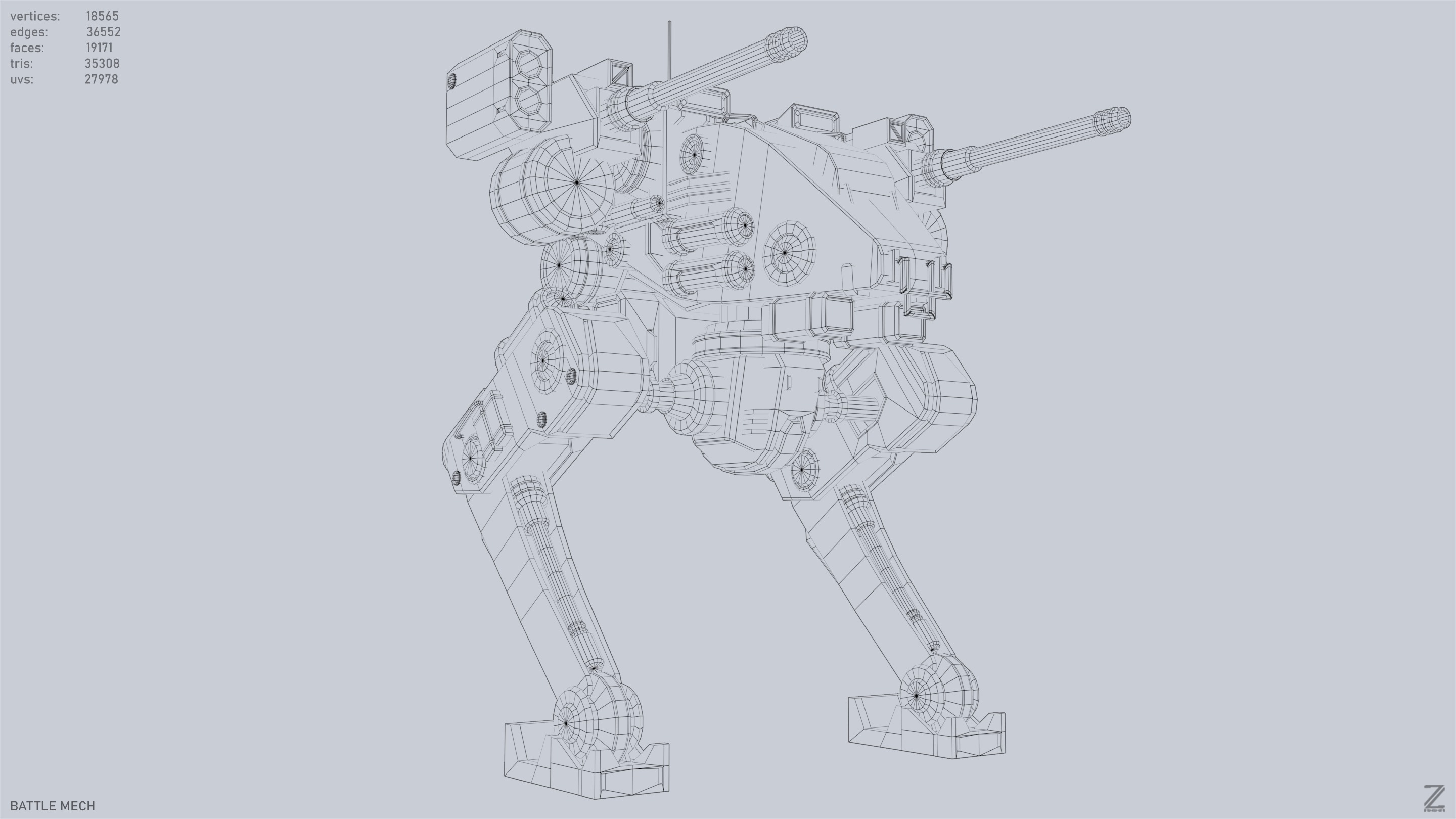 Battle Mech Low-poly 3D model_16