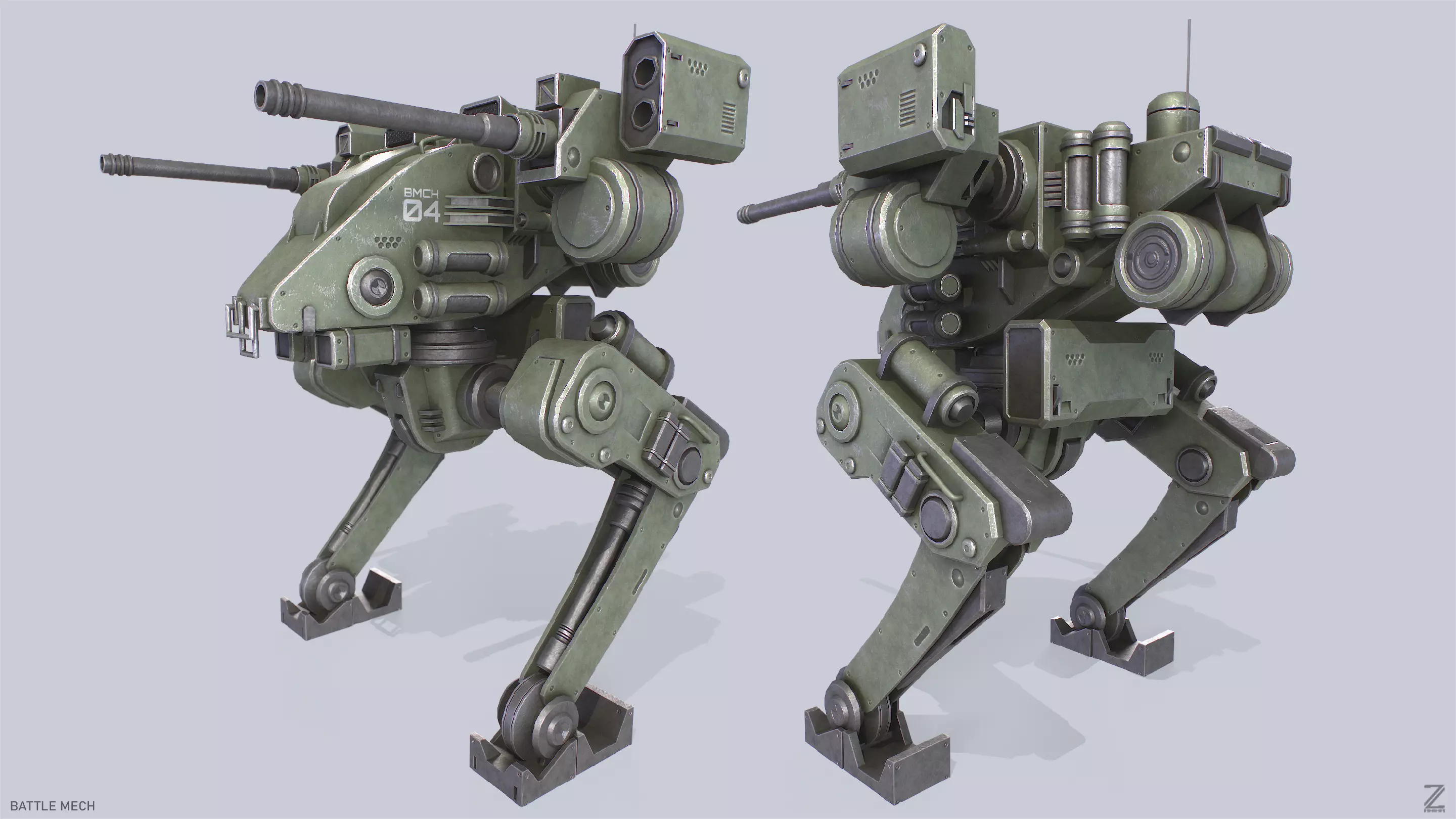 Battle Mech Low-poly 3D model_0