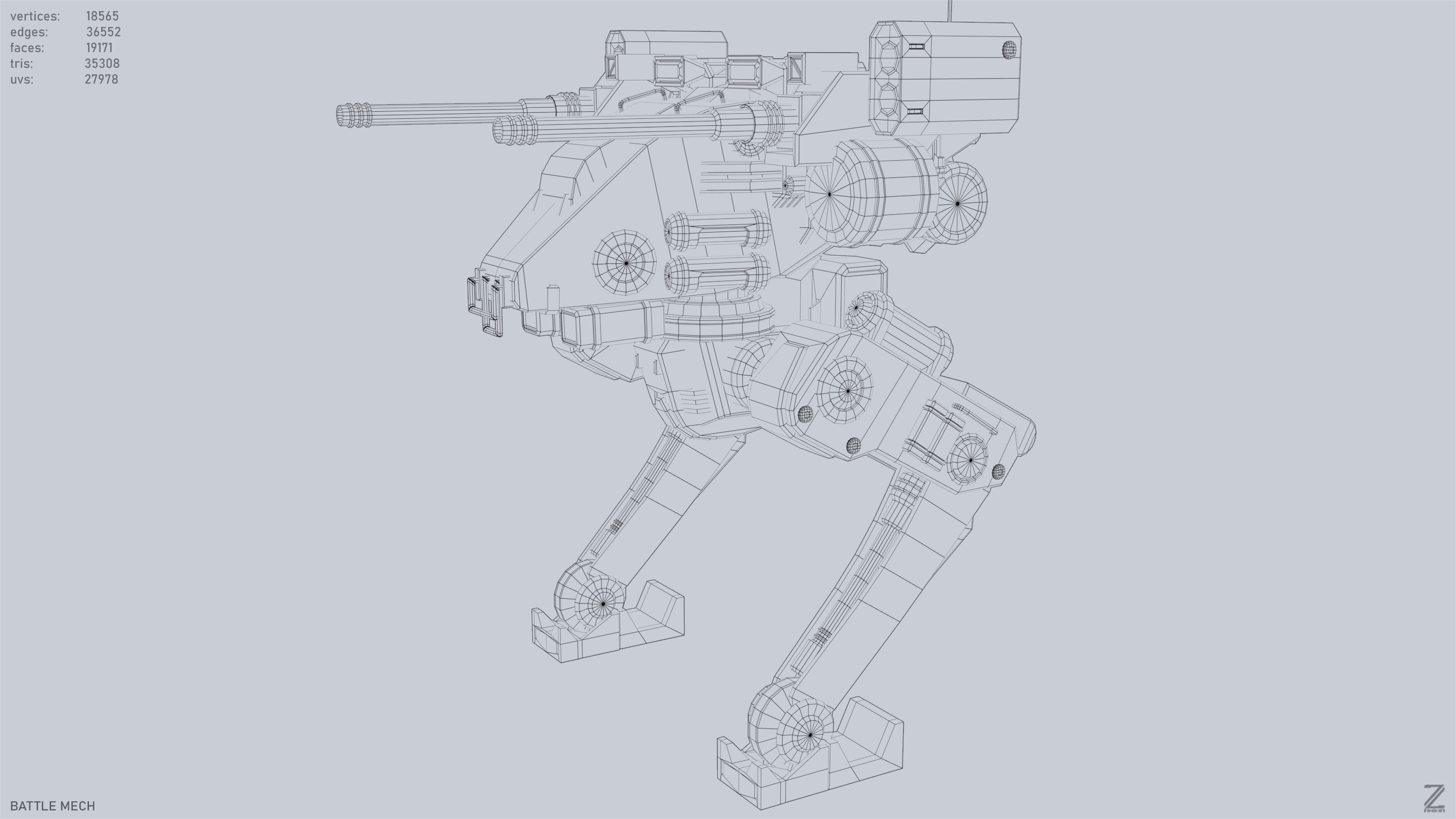 Battle Mech Low-poly 3D model_10