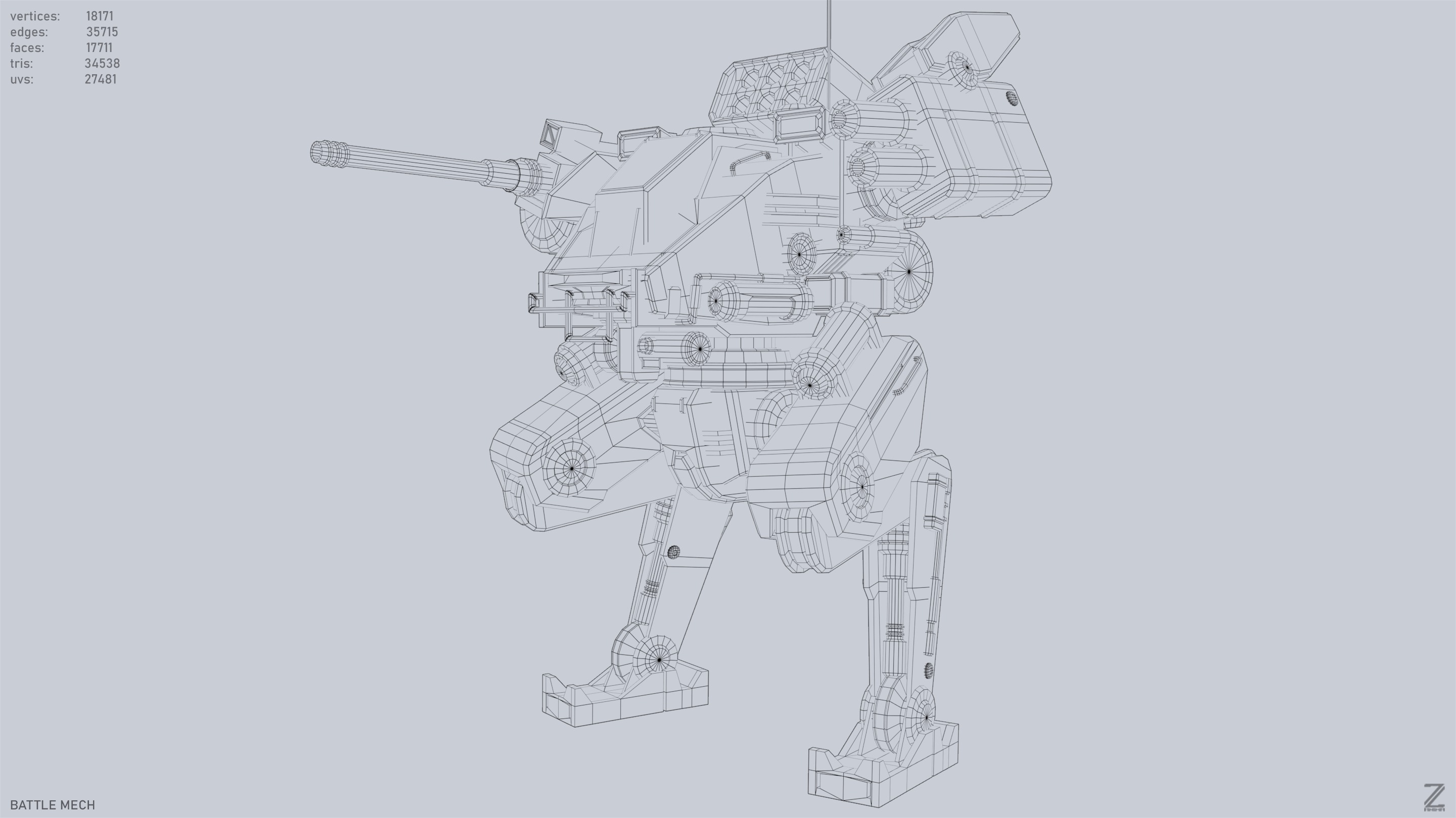 Battle Mech Low-poly 3D model_9