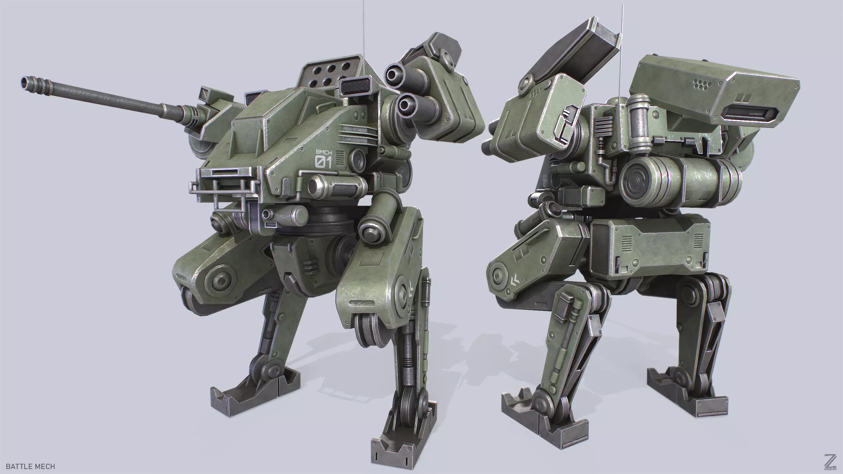 Battle Mech Low-poly 3D model_0
