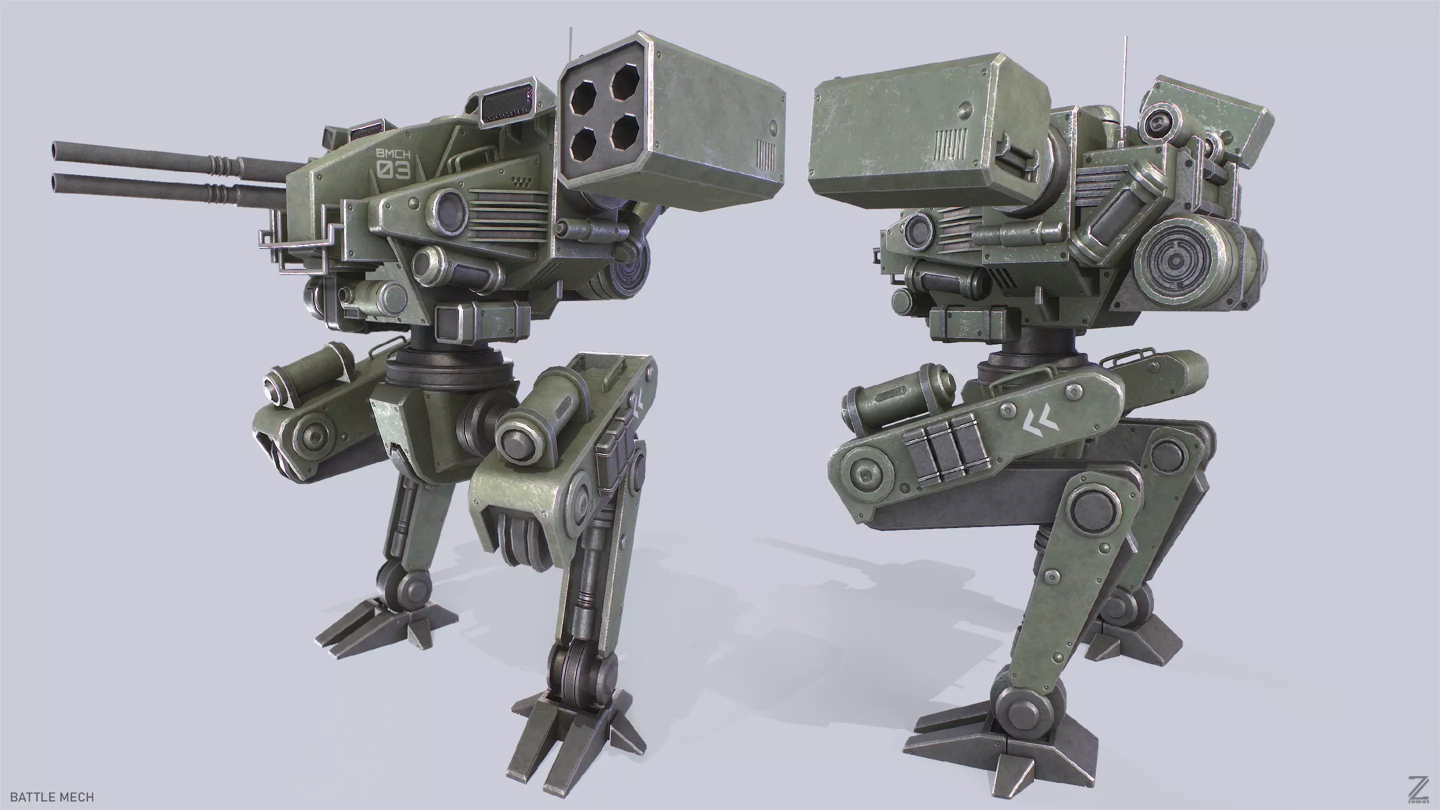 Battle Mech Low-poly 3D model_0