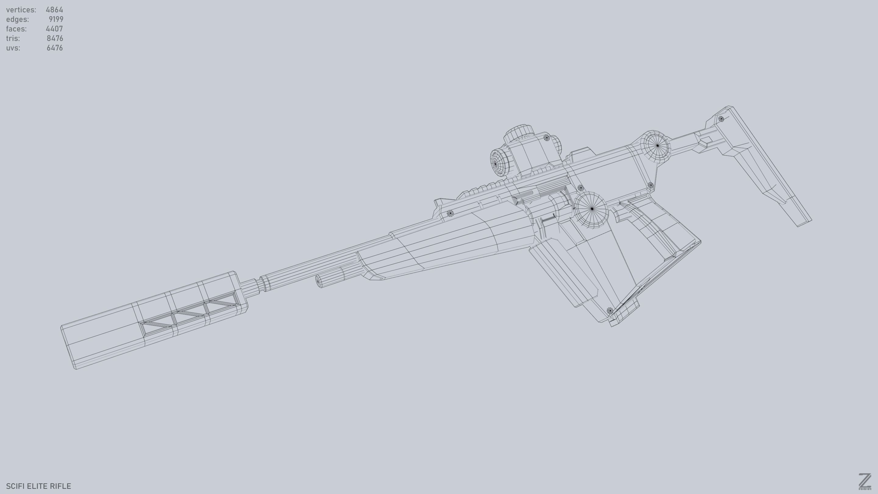 Sci fi elite rifle Low-poly 3D model_10