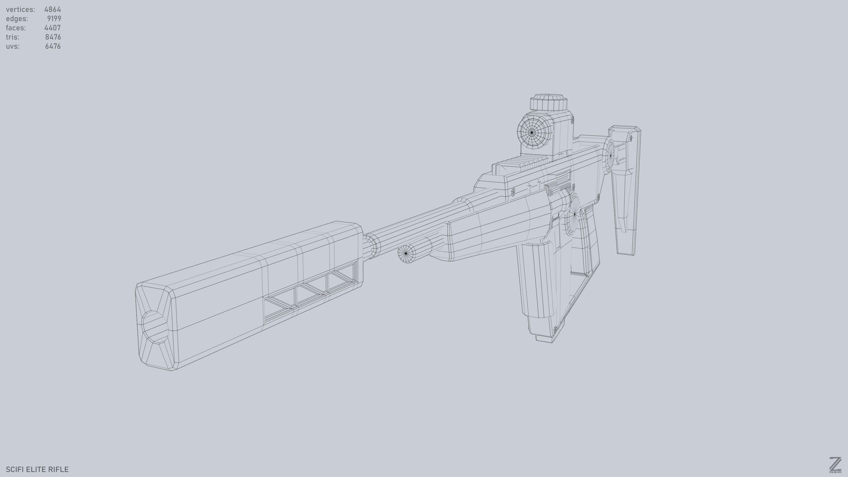 Sci fi elite rifle Low-poly 3D model_14