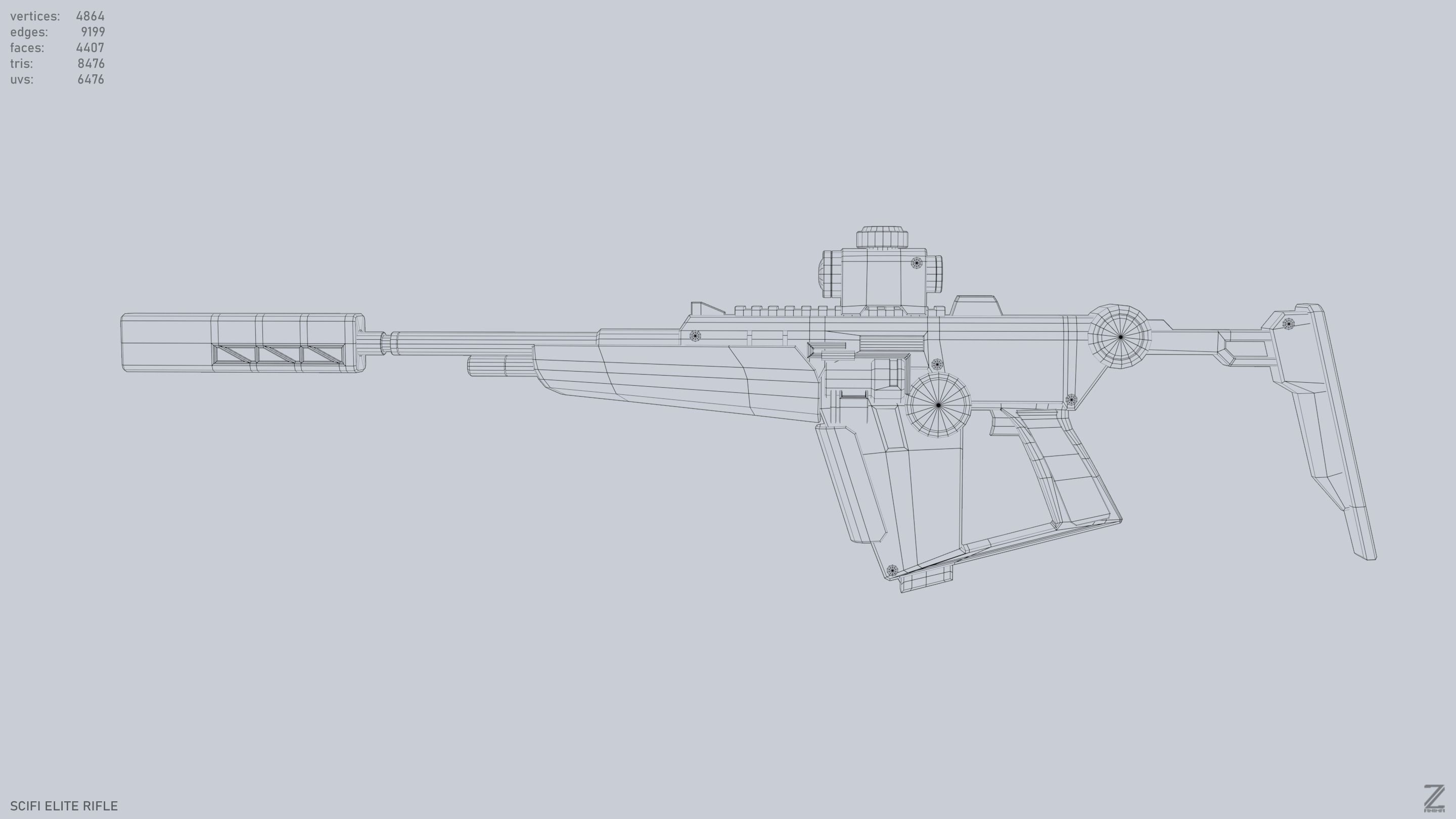 Sci fi elite rifle Low-poly 3D model_9
