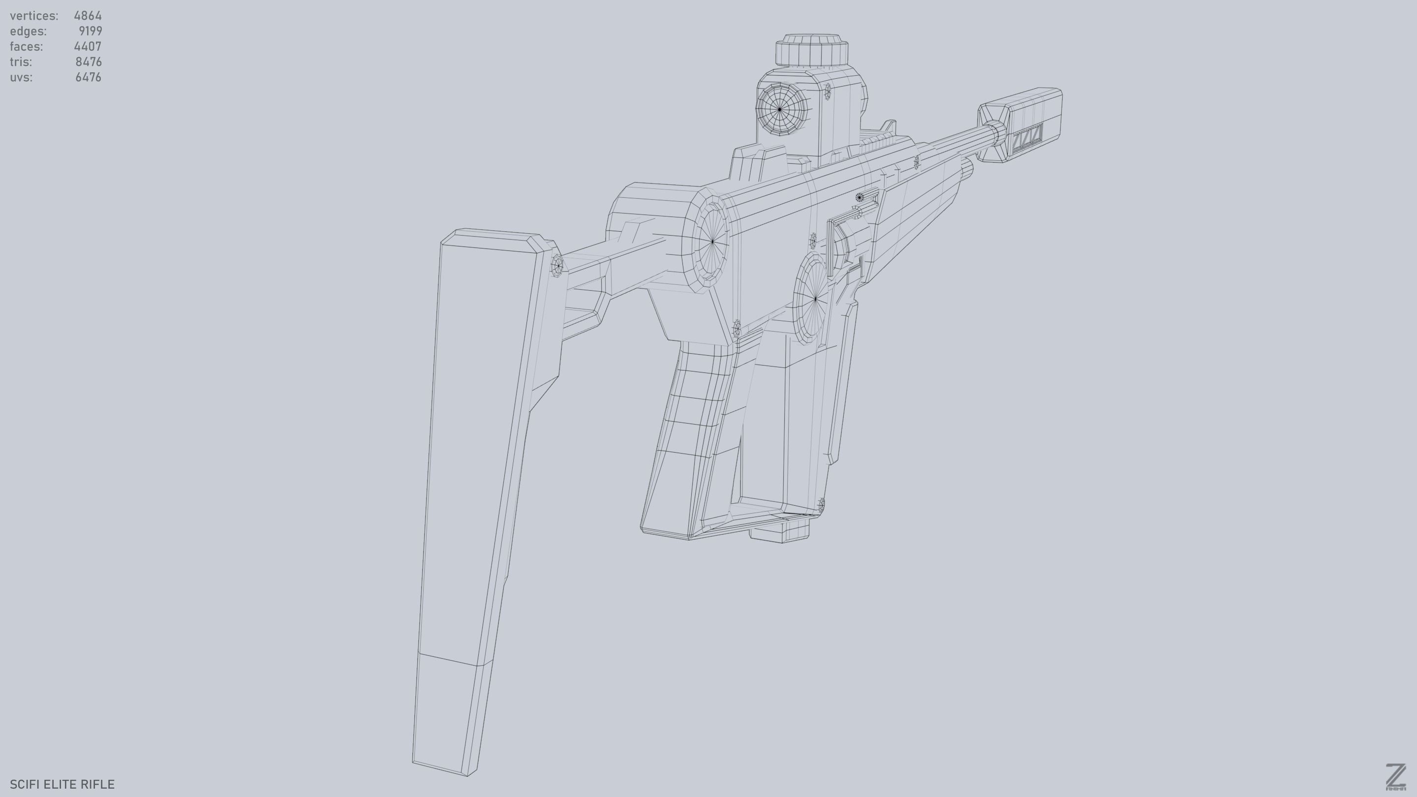 Sci fi elite rifle Low-poly 3D model_15