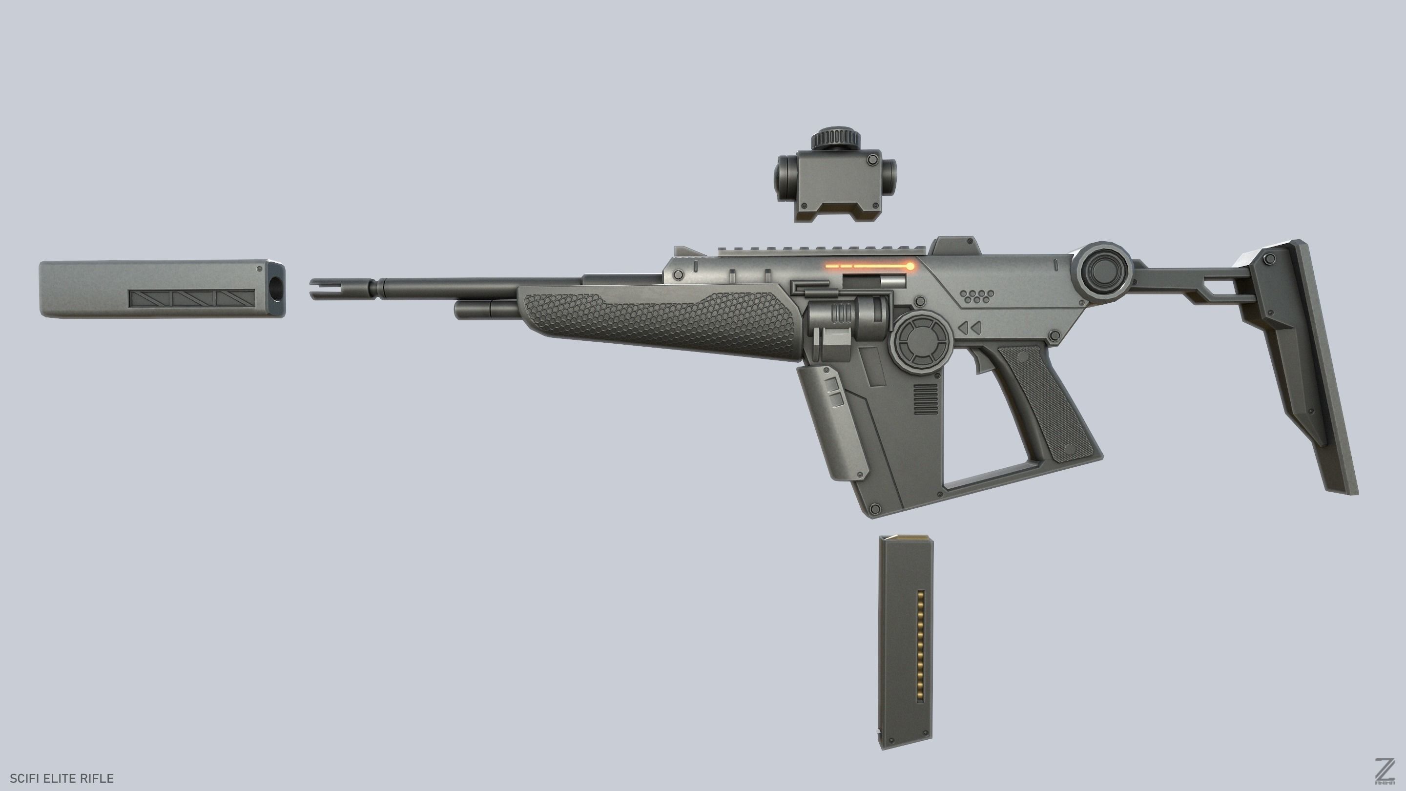 Sci fi elite rifle Low-poly 3D model_2