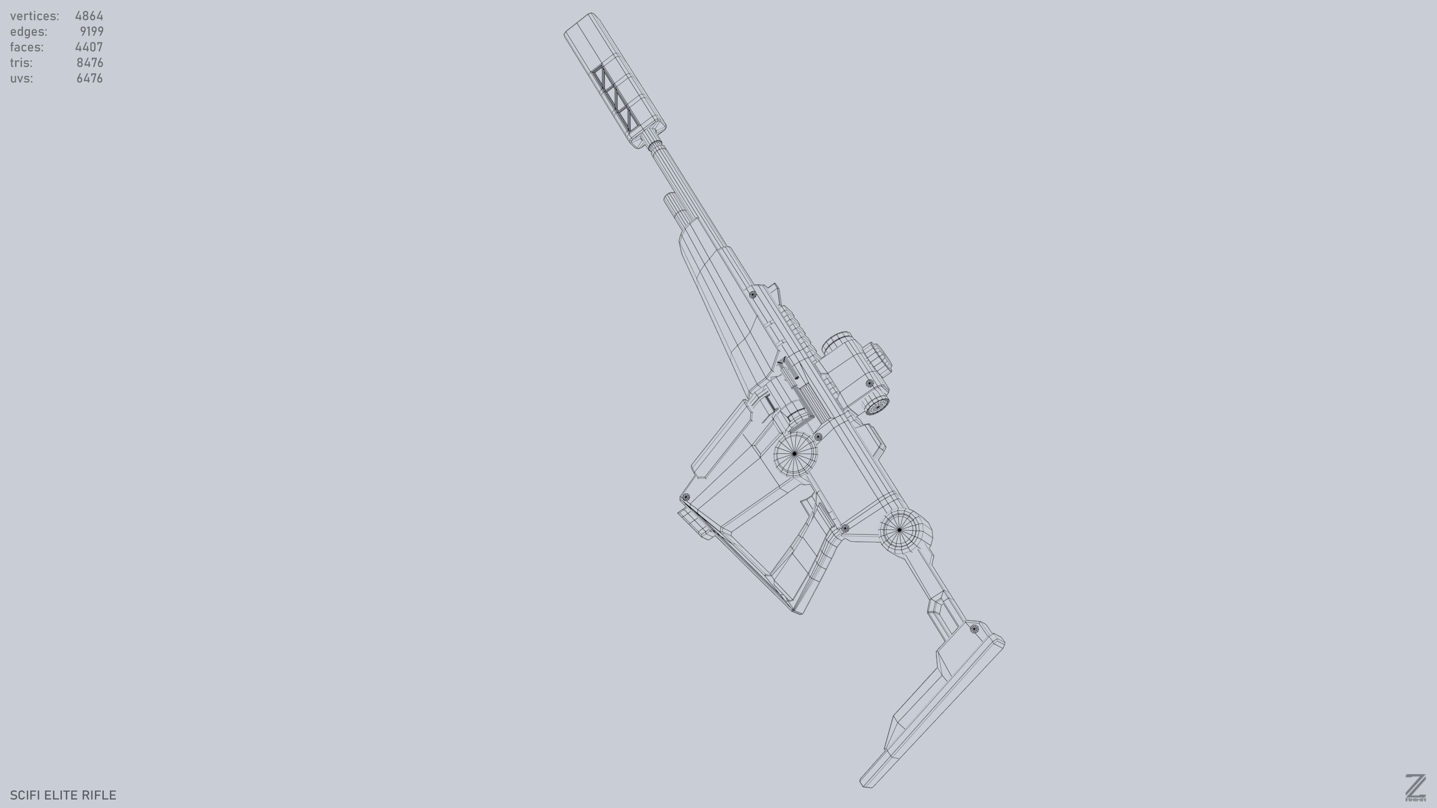 Sci fi elite rifle Low-poly 3D model_11