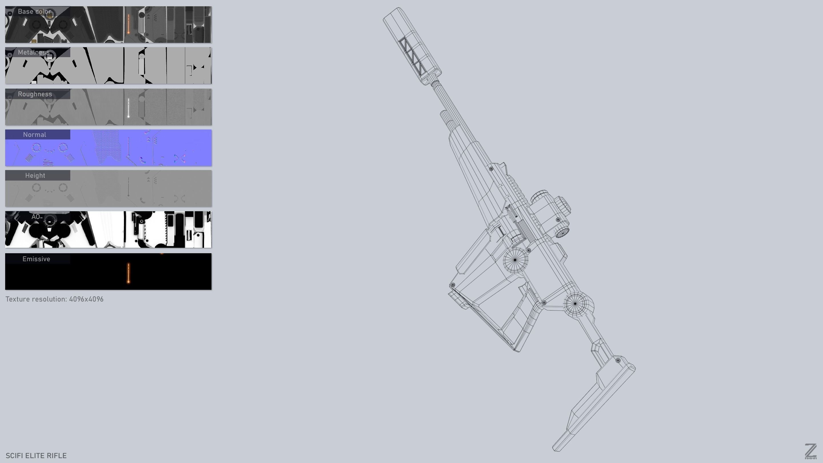 Sci fi elite rifle Low-poly 3D model_3