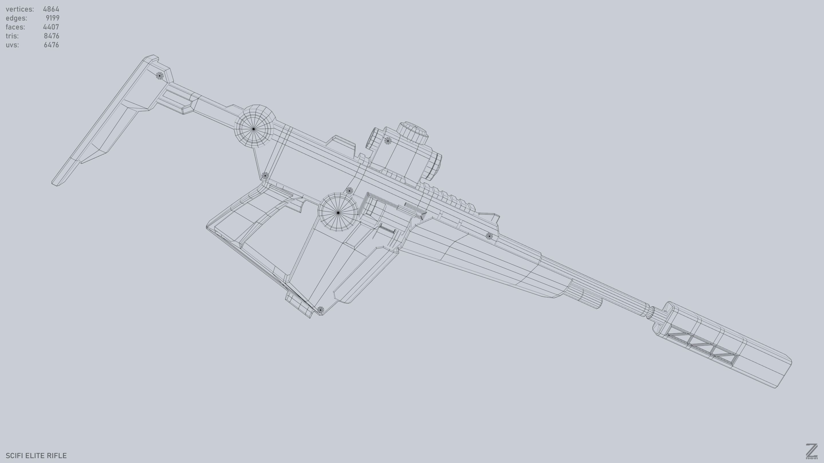 Sci fi elite rifle Low-poly 3D model_12