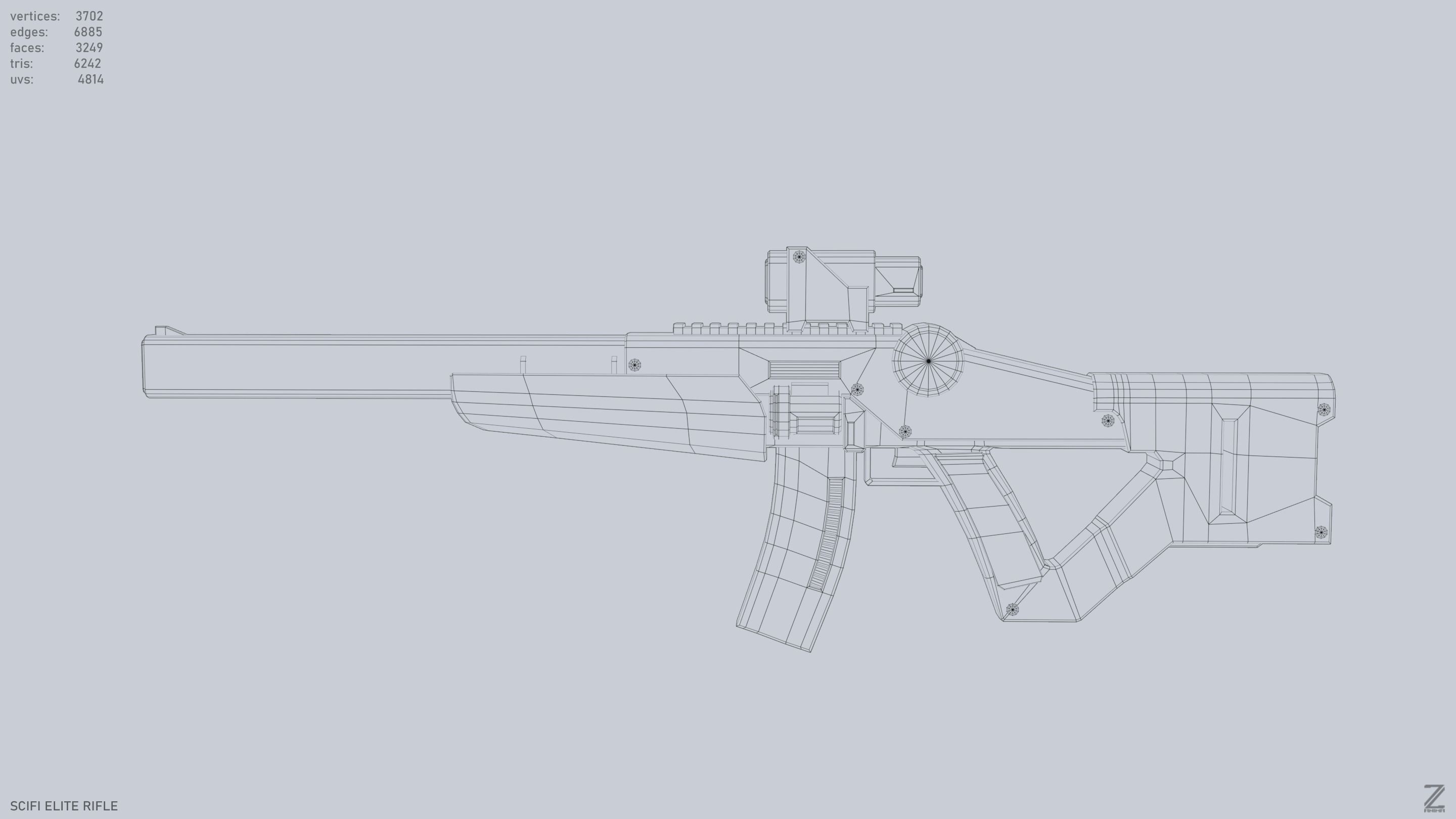 Sci fi elite rifle Low-poly 3D model_9