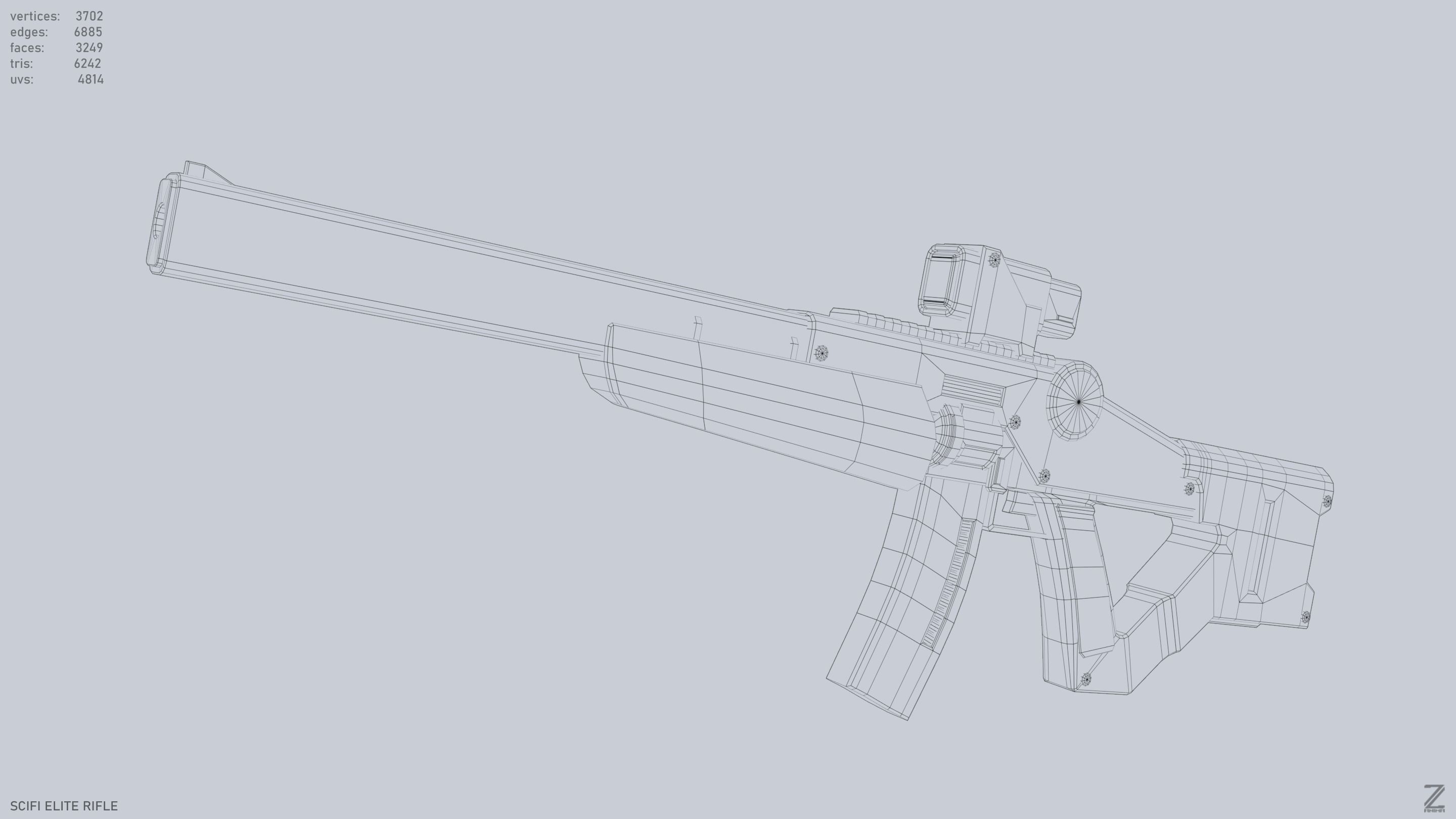Sci fi elite rifle Low-poly 3D model_11