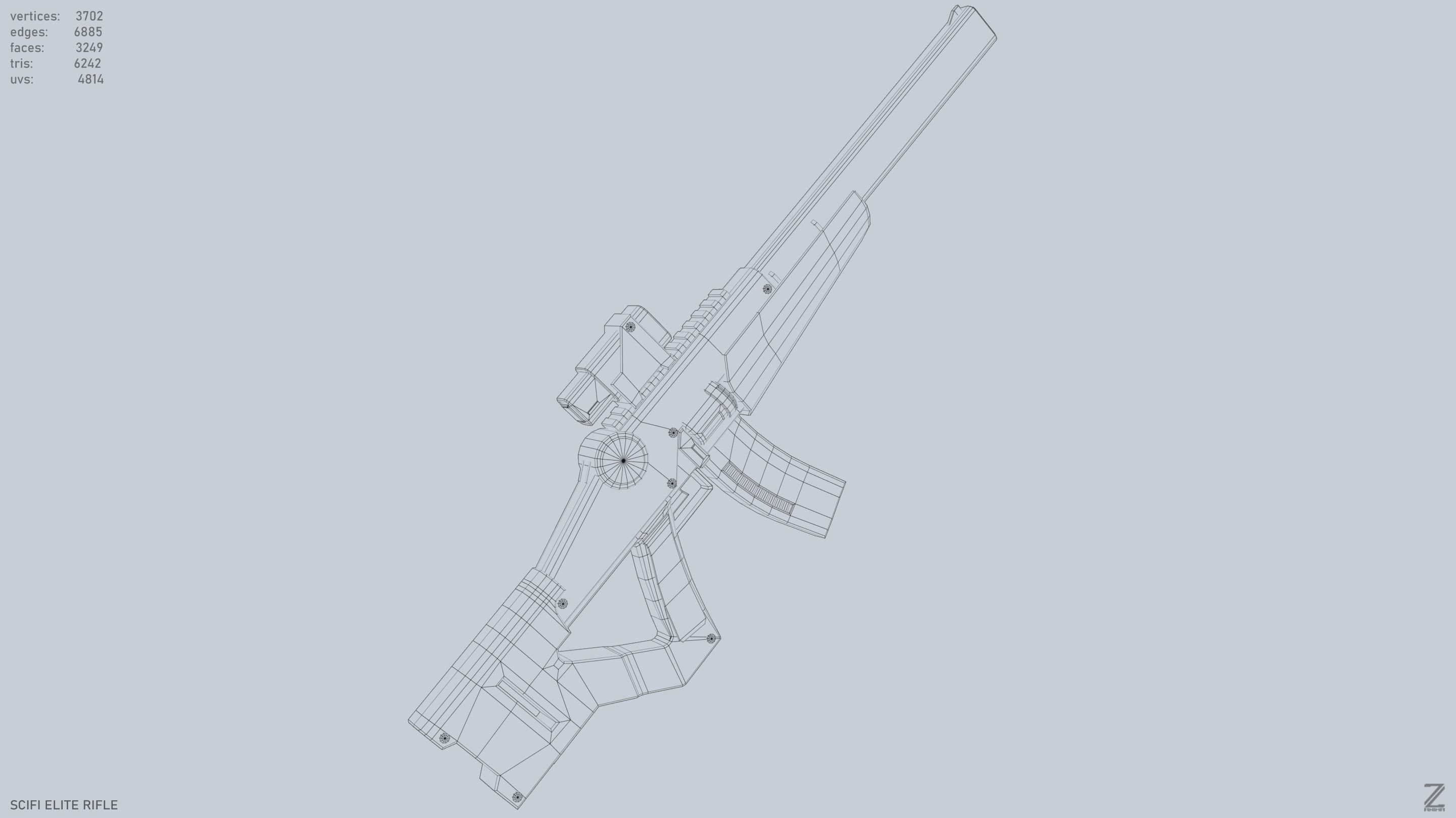Sci fi elite rifle Low-poly 3D model_15