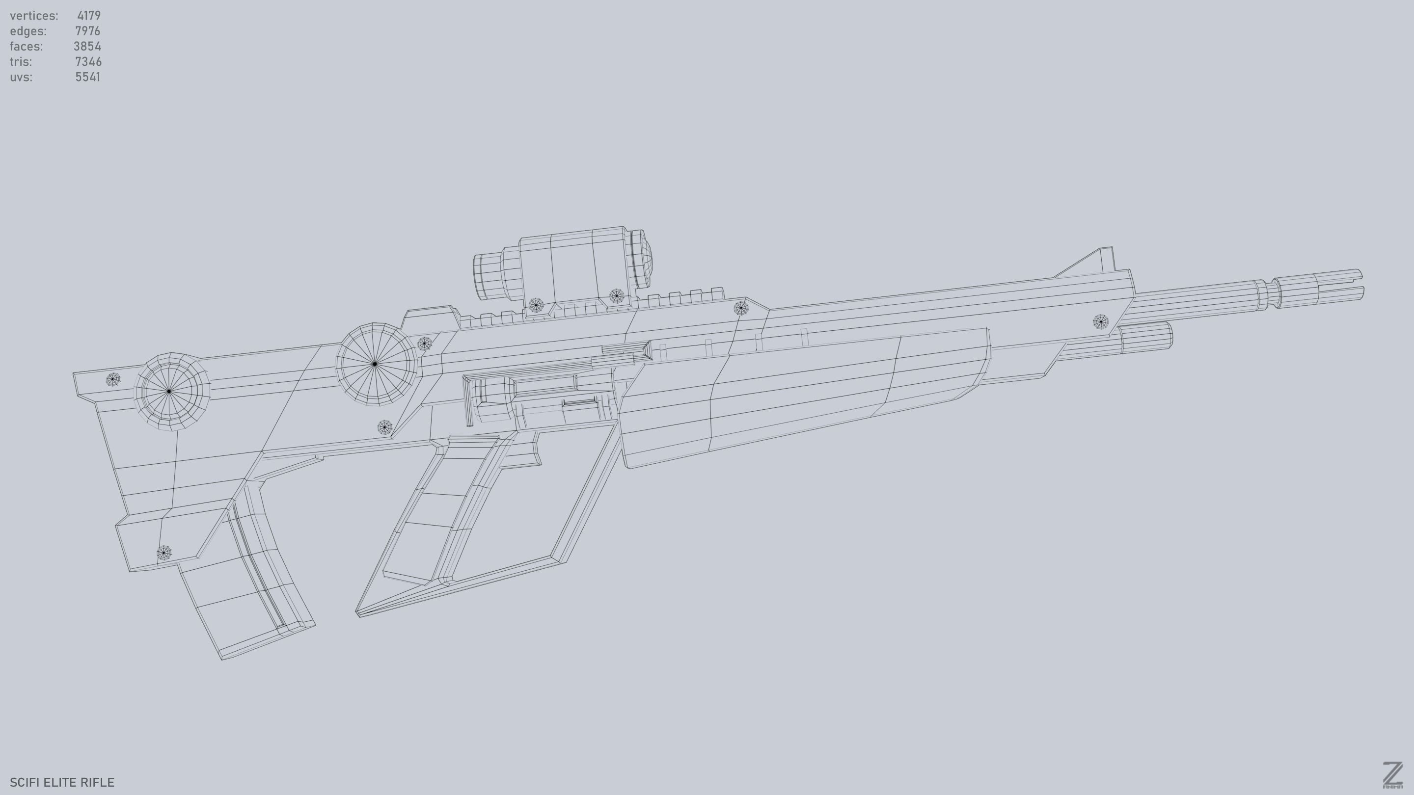 Sci fi elite rifle Low-poly 3D model_13