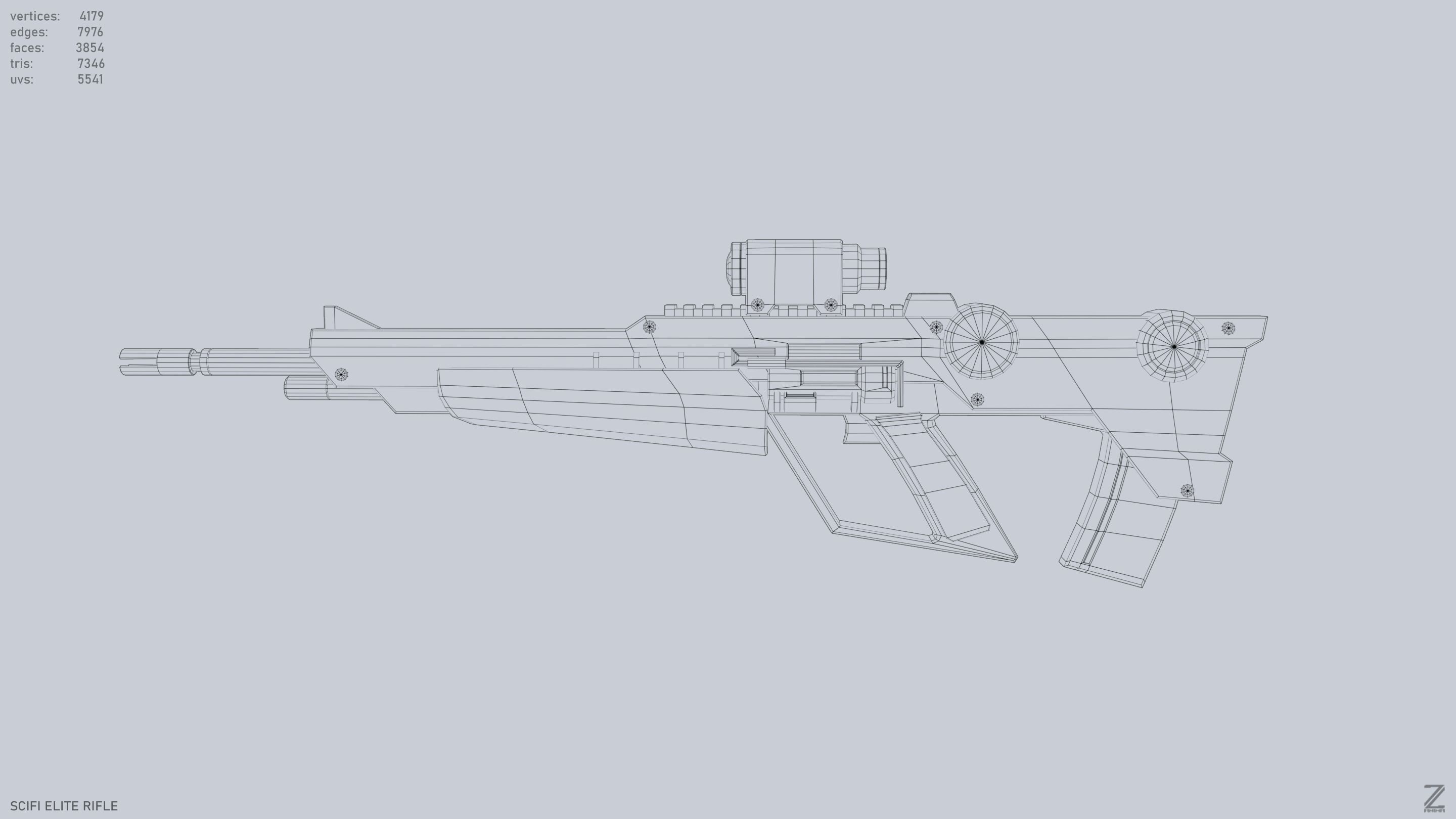 Sci fi elite rifle Low-poly 3D model_9