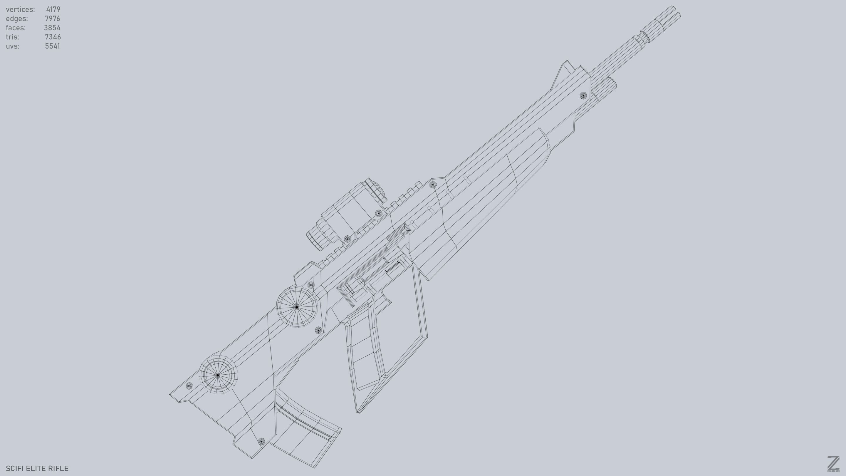 Sci fi elite rifle Low-poly 3D model_15