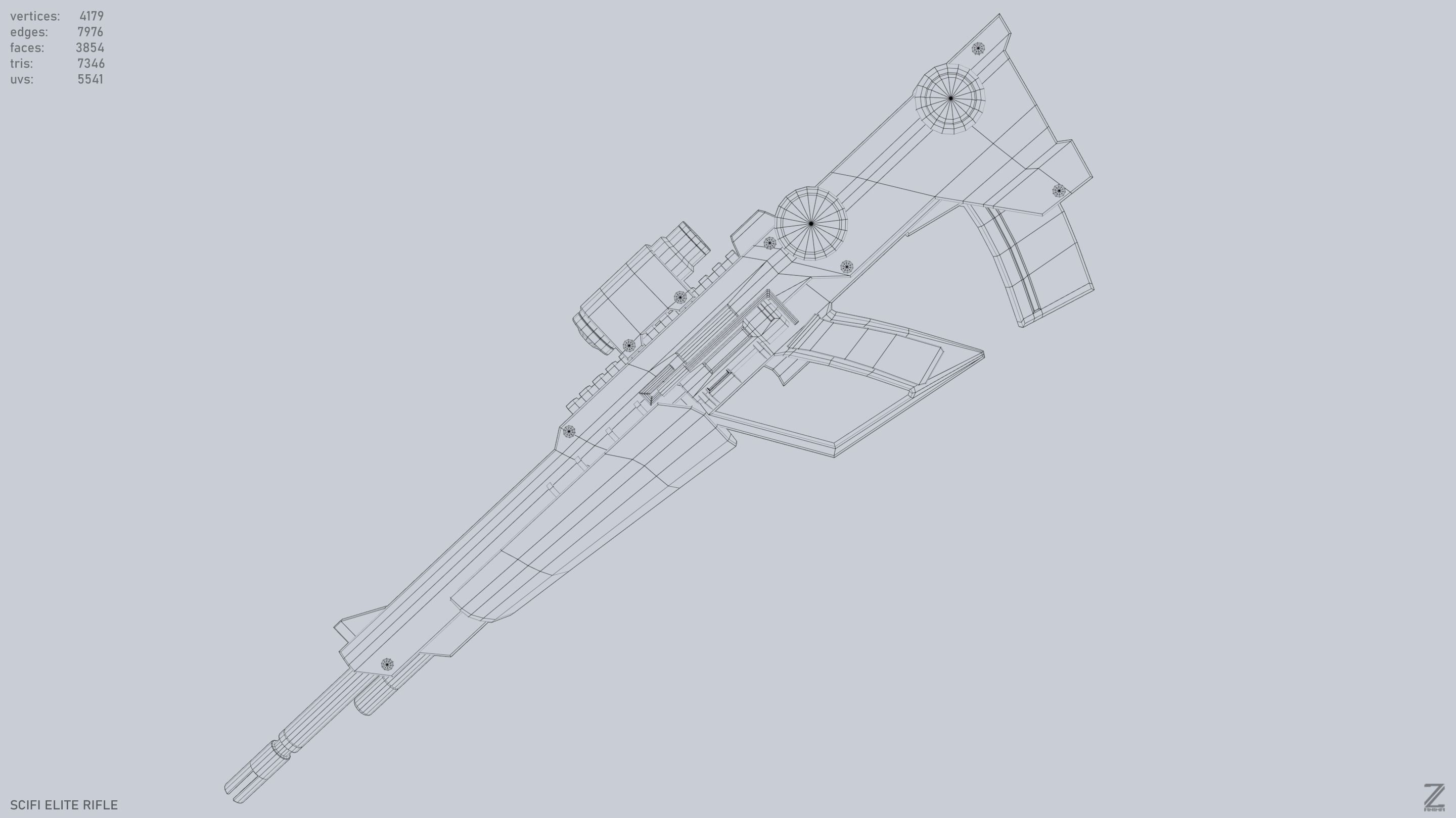 Sci fi elite rifle Low-poly 3D model_11