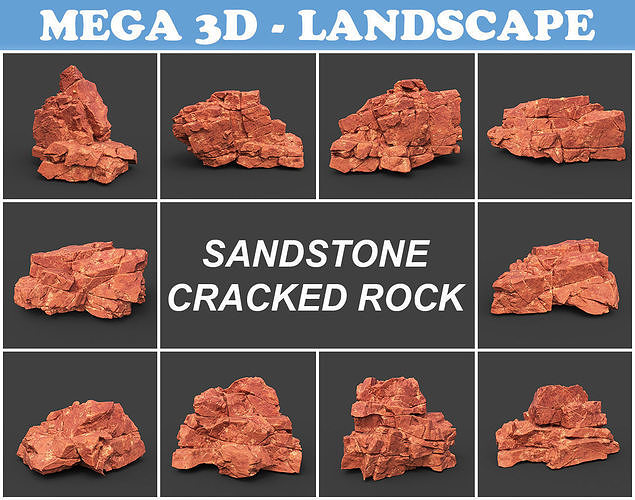 Low poly Sandstone Cracked Rock 220124 Low-poly 3D model