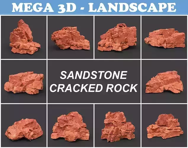 Low poly Sandstone Cracked Rock 220124 Low-poly 3D model