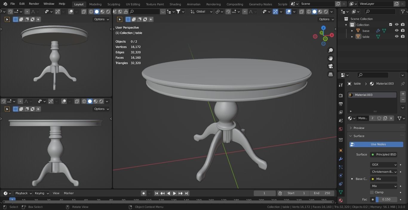  Wooden table 2 Low-poly 3D model_2