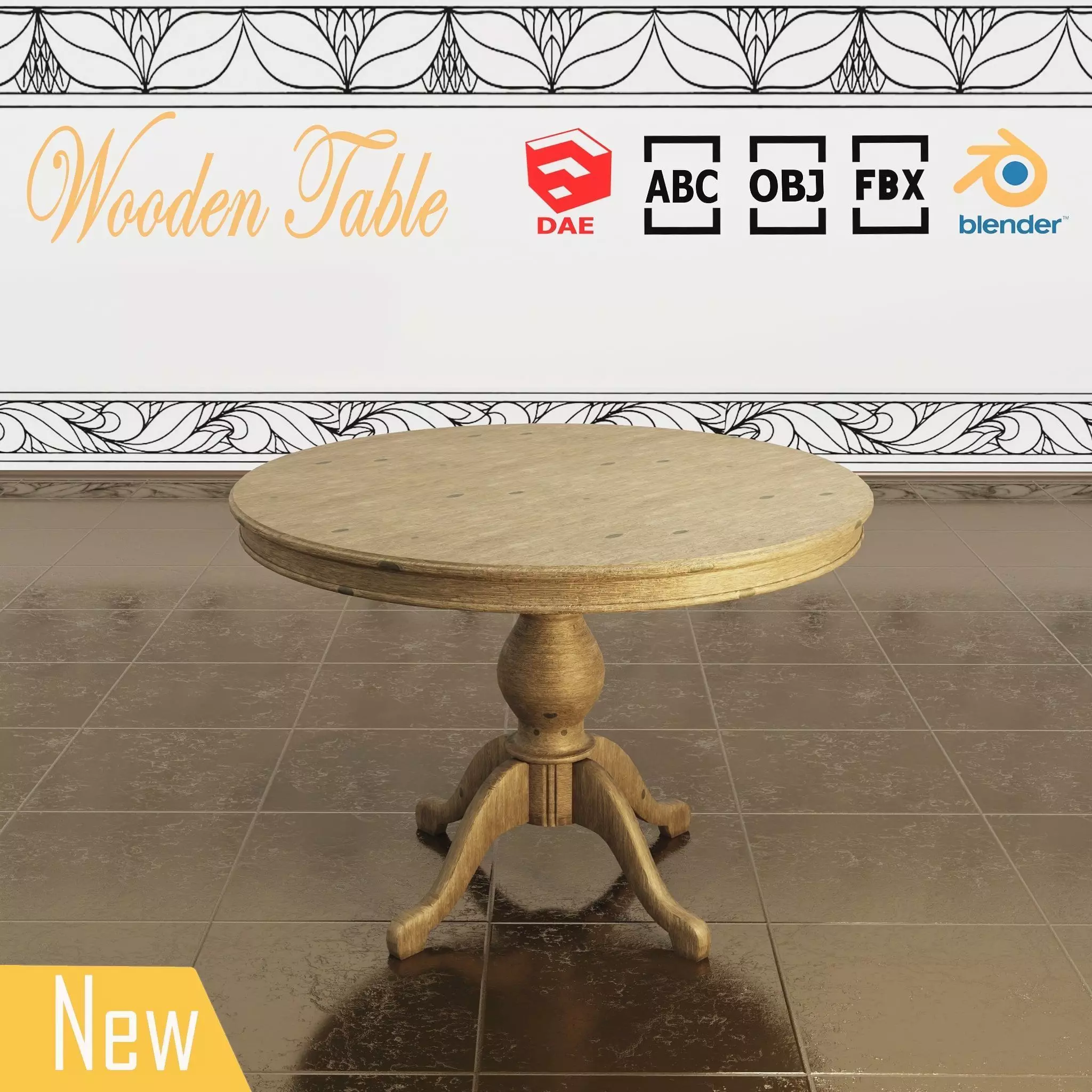  Wooden table 2 Low-poly 3D model_0