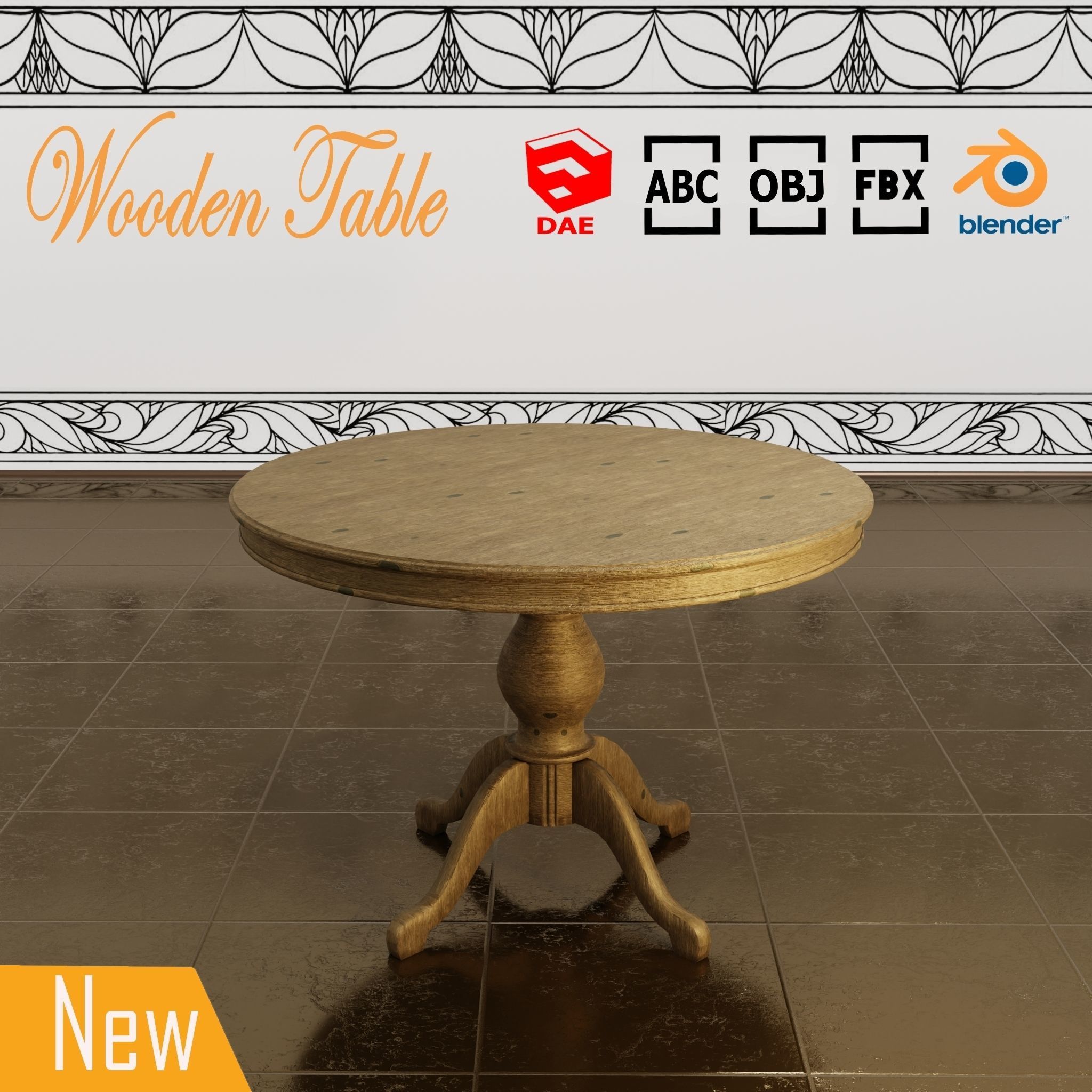  Wooden table 2 Low-poly 3D model_1