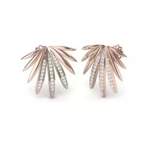 Earrings 3D print model rose gold leaf stud with diamonds 3D print model