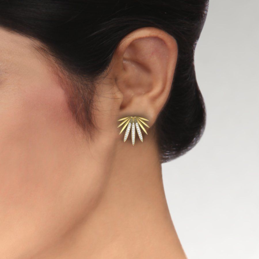 Earrings 3D print model rose gold leaf stud with diamonds 3D print model_3