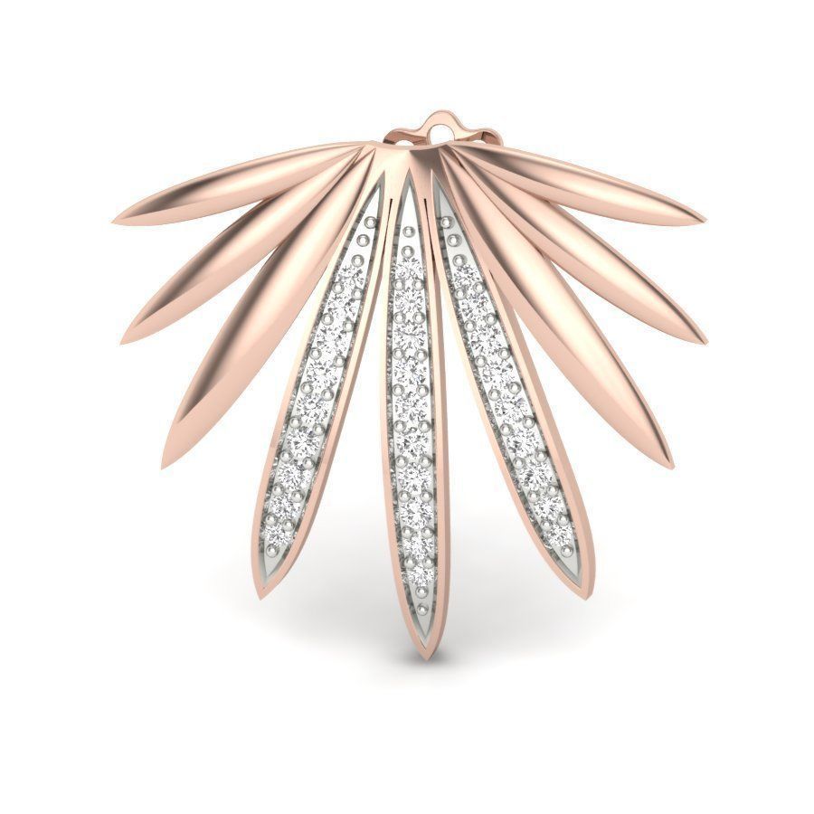 Earrings 3D print model rose gold leaf stud with diamonds 3D print model_7