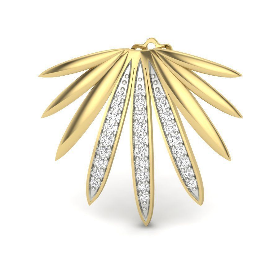 Earrings 3D print model rose gold leaf stud with diamonds 3D print model_4