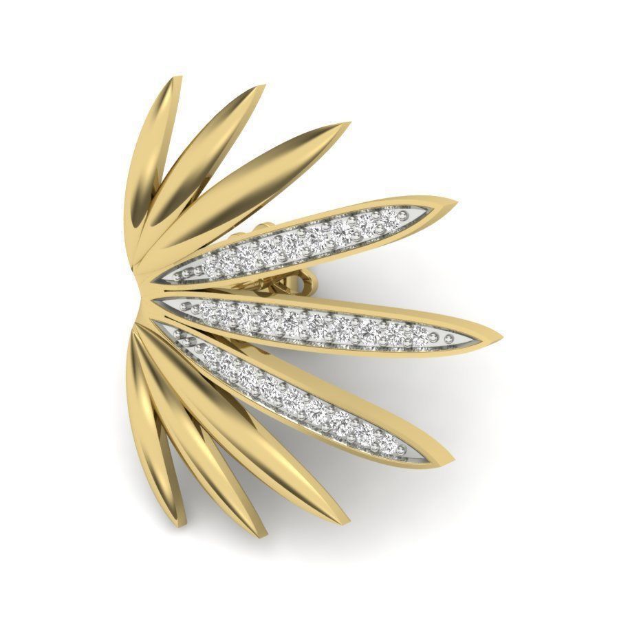 Earrings 3D print model rose gold leaf stud with diamonds 3D print model_6