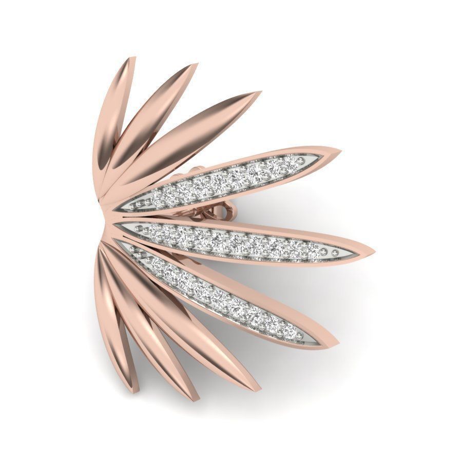 Earrings 3D print model rose gold leaf stud with diamonds 3D print model_9