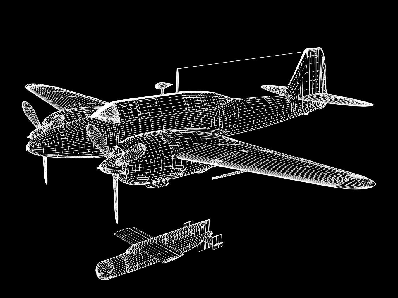 Kawasaki Ki102 otsu and Type I 1 otsu wireless guided missile 3D model_14